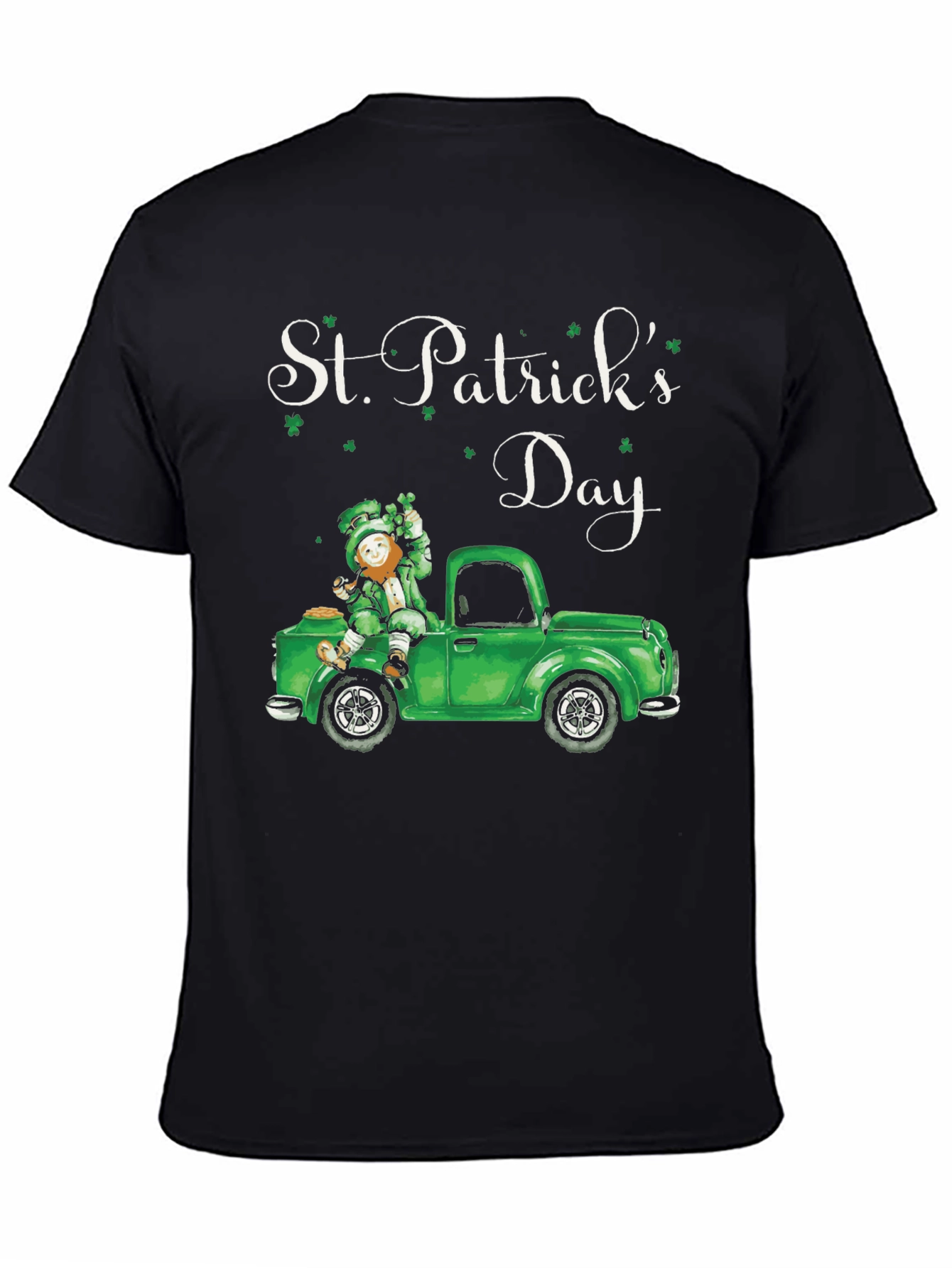 Black St. Patrick's Day Leprechaun Truck T-Shirt view 4
