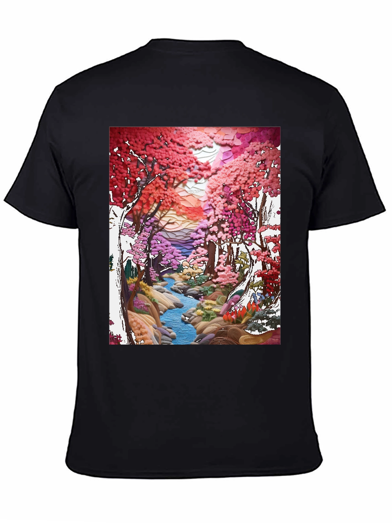 Black Cherry Blossom Stream Art T-Shirt view 4
