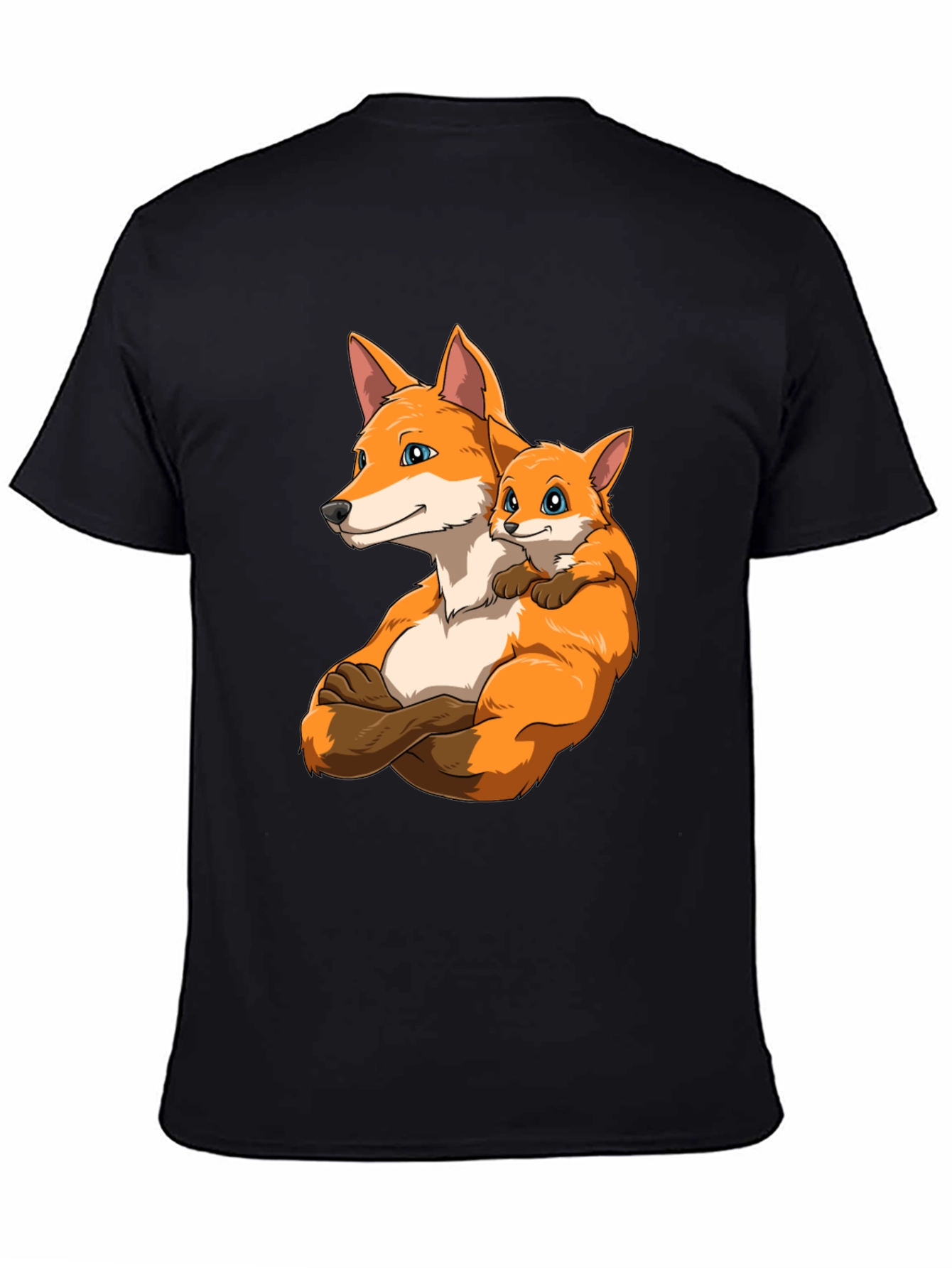 Black Fox Family Black T-Shirt - Cute Cartoon Design view 4