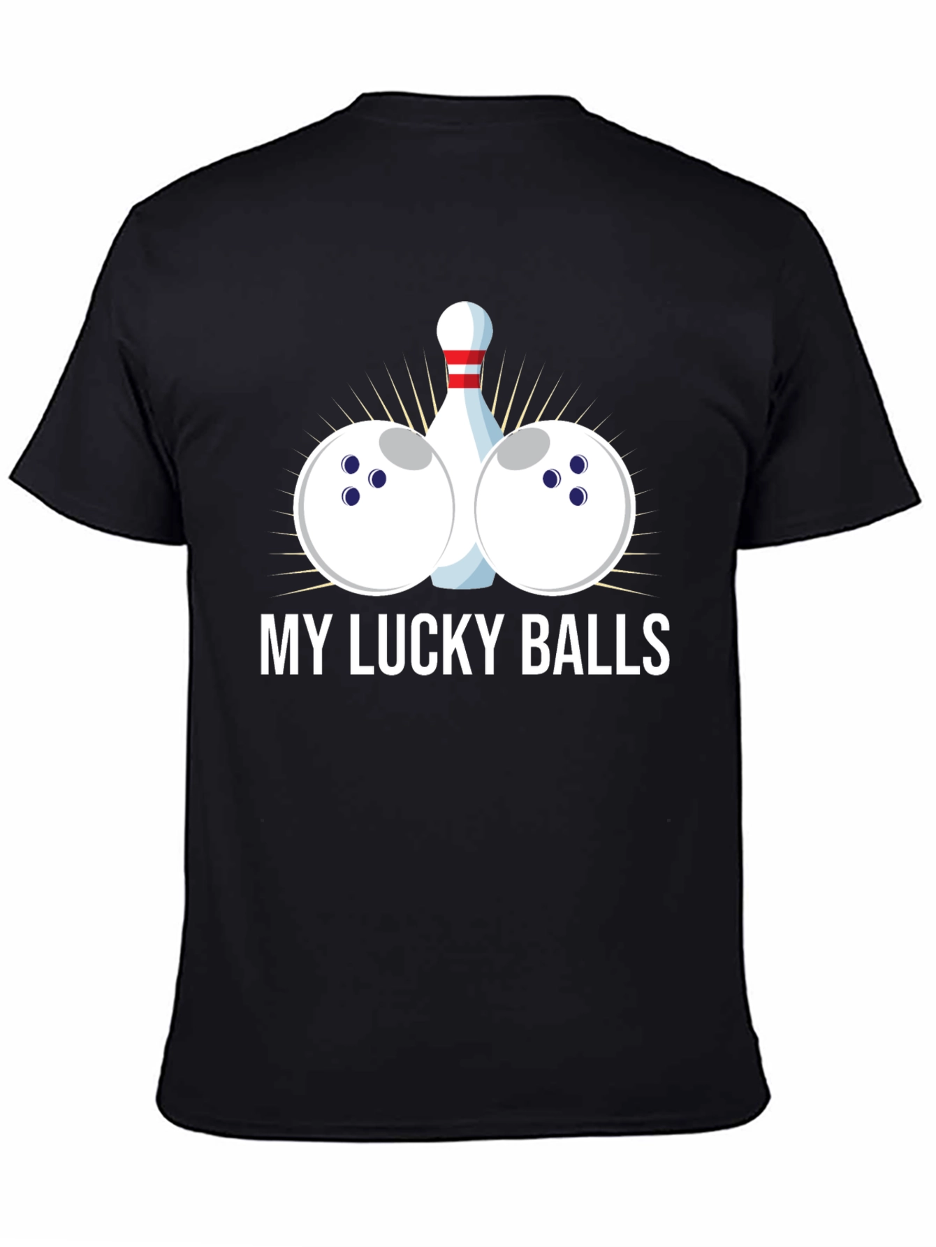 Black My Lucky Balls Bowling T-Shirt - Funny Bowler Tee view 4
