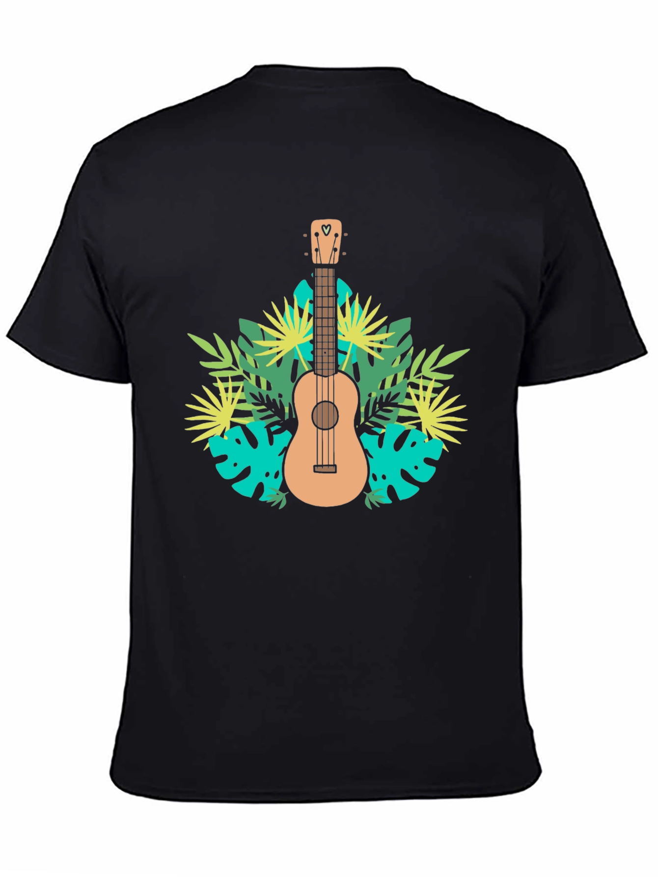 Black Tropical Ukulele Black T-Shirt view 4