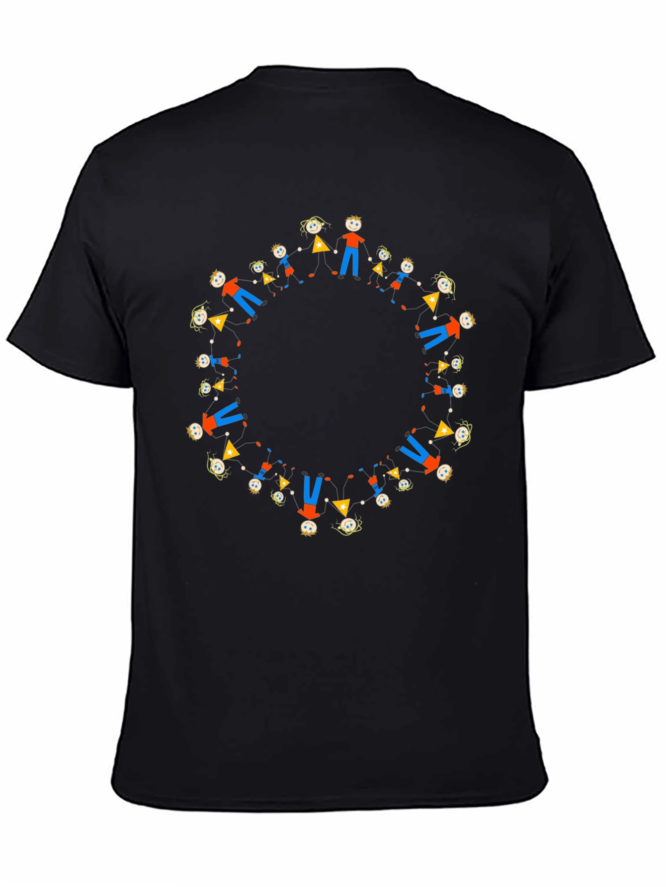 Black Tee with Circle of People Graphic - 4