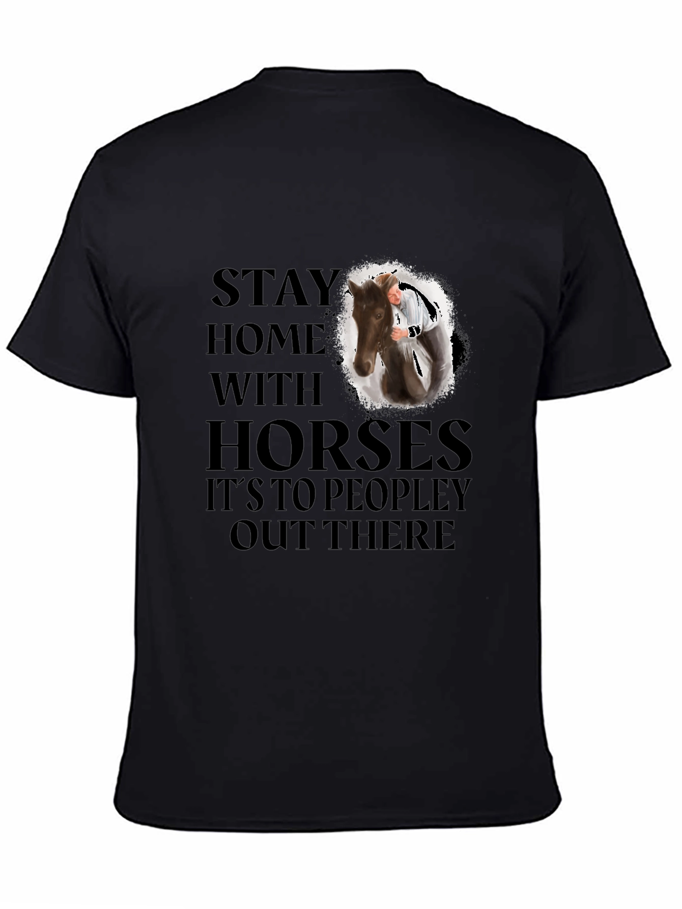 Black Stay Home With Horses Graphic Tee view 4