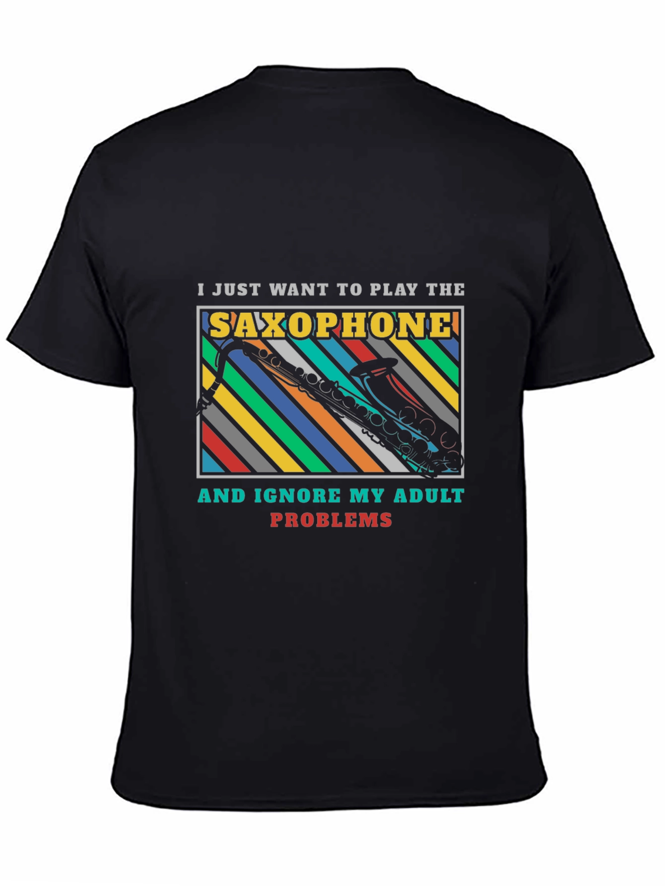 Black Saxophone Adult Problems Graphic T-Shirt view 4