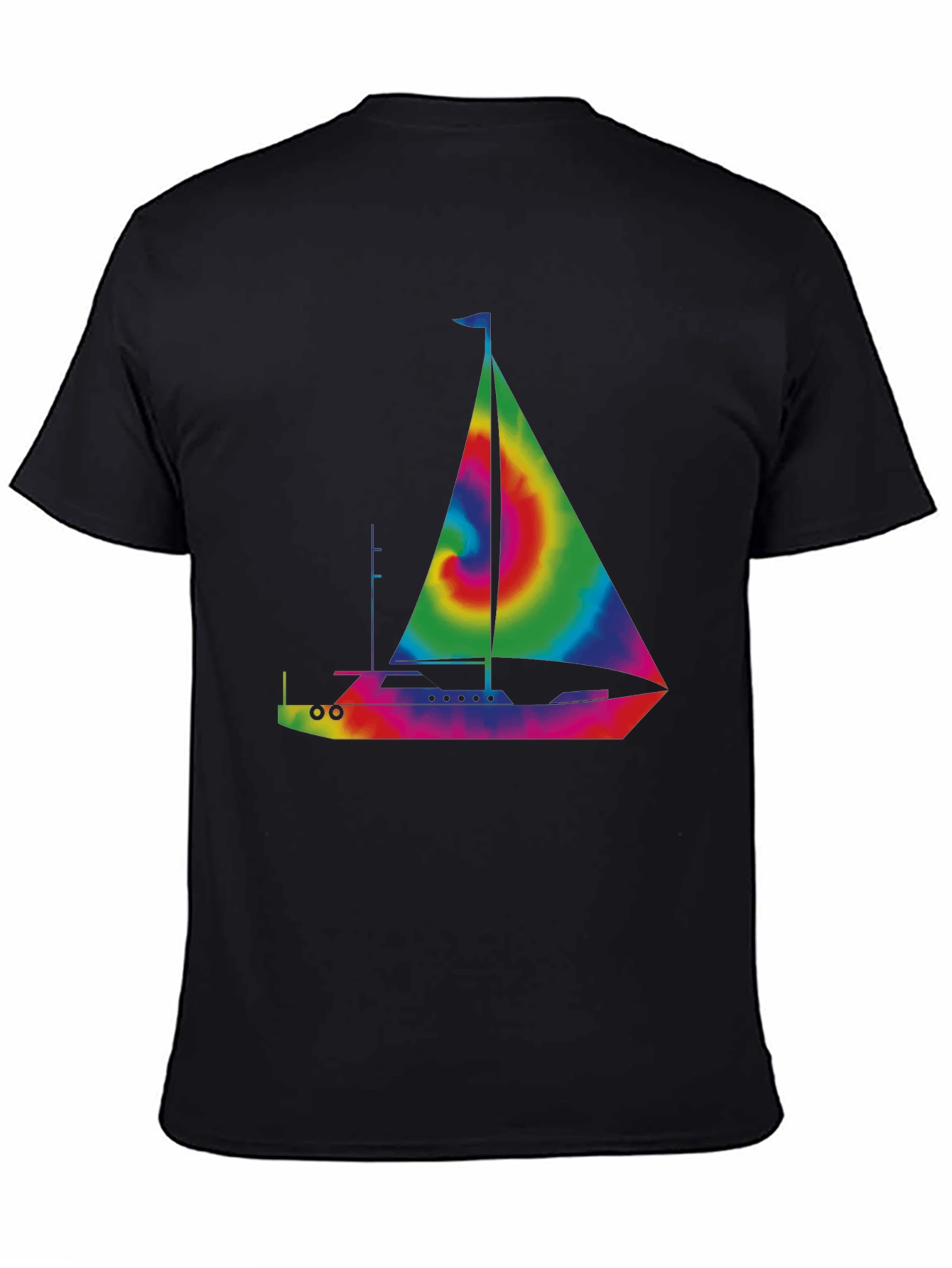 Black Tie-Dye Sailboat Graphic T-Shirt - Black view 4