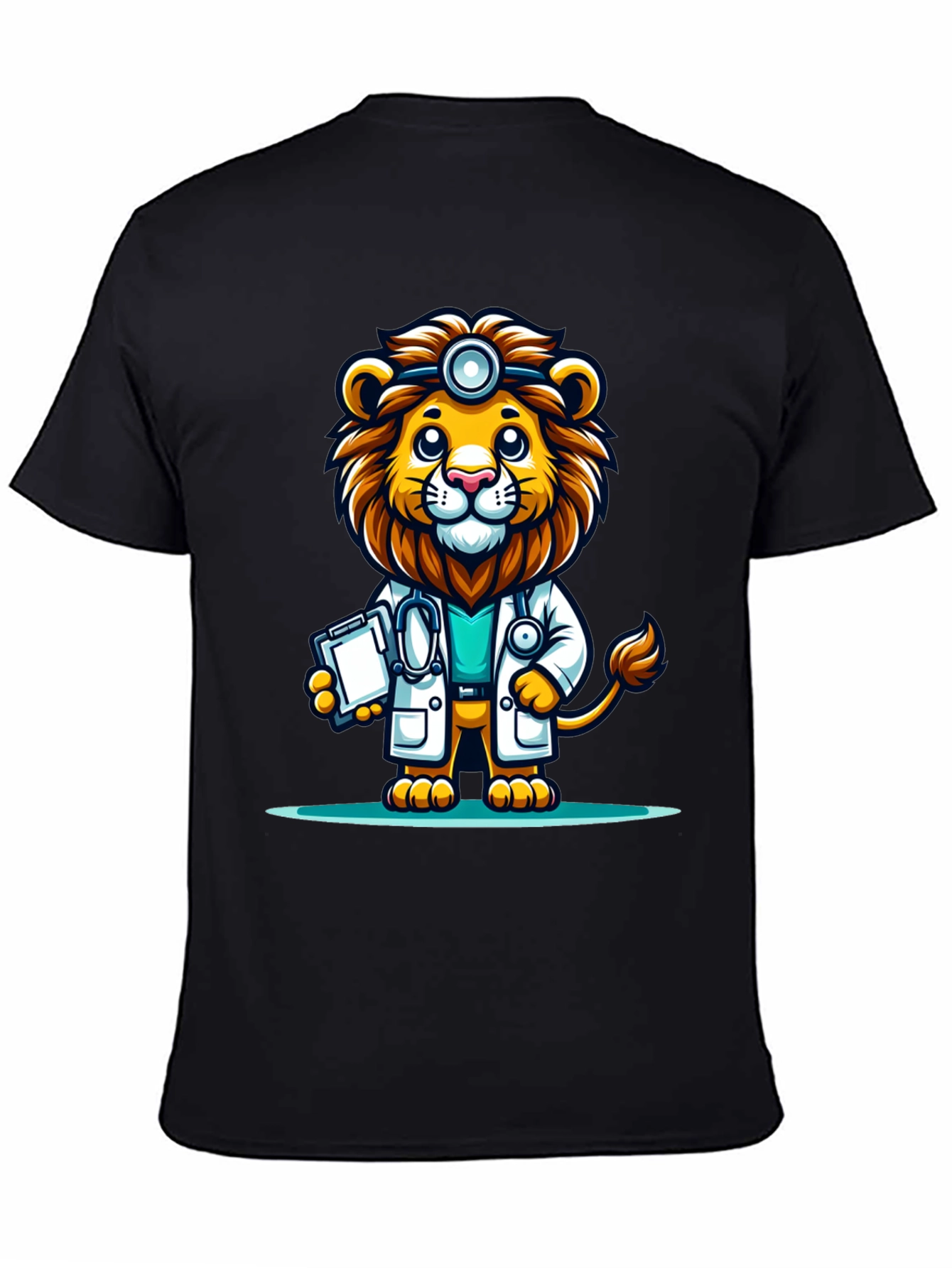 Black Lion Doctor Graphic Tee - Cute Cartoon Animal T-Shirt view 4