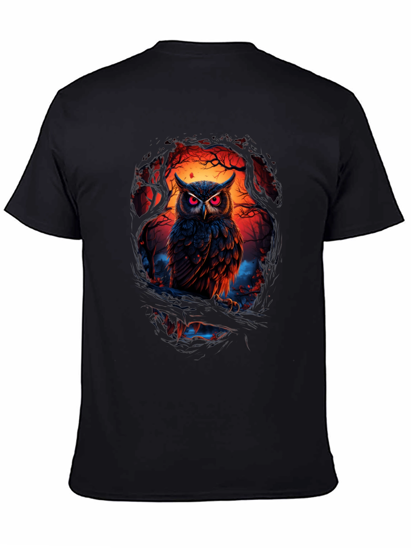 Owl Graphic Print Tee - Men's Black T-Shirt - 4