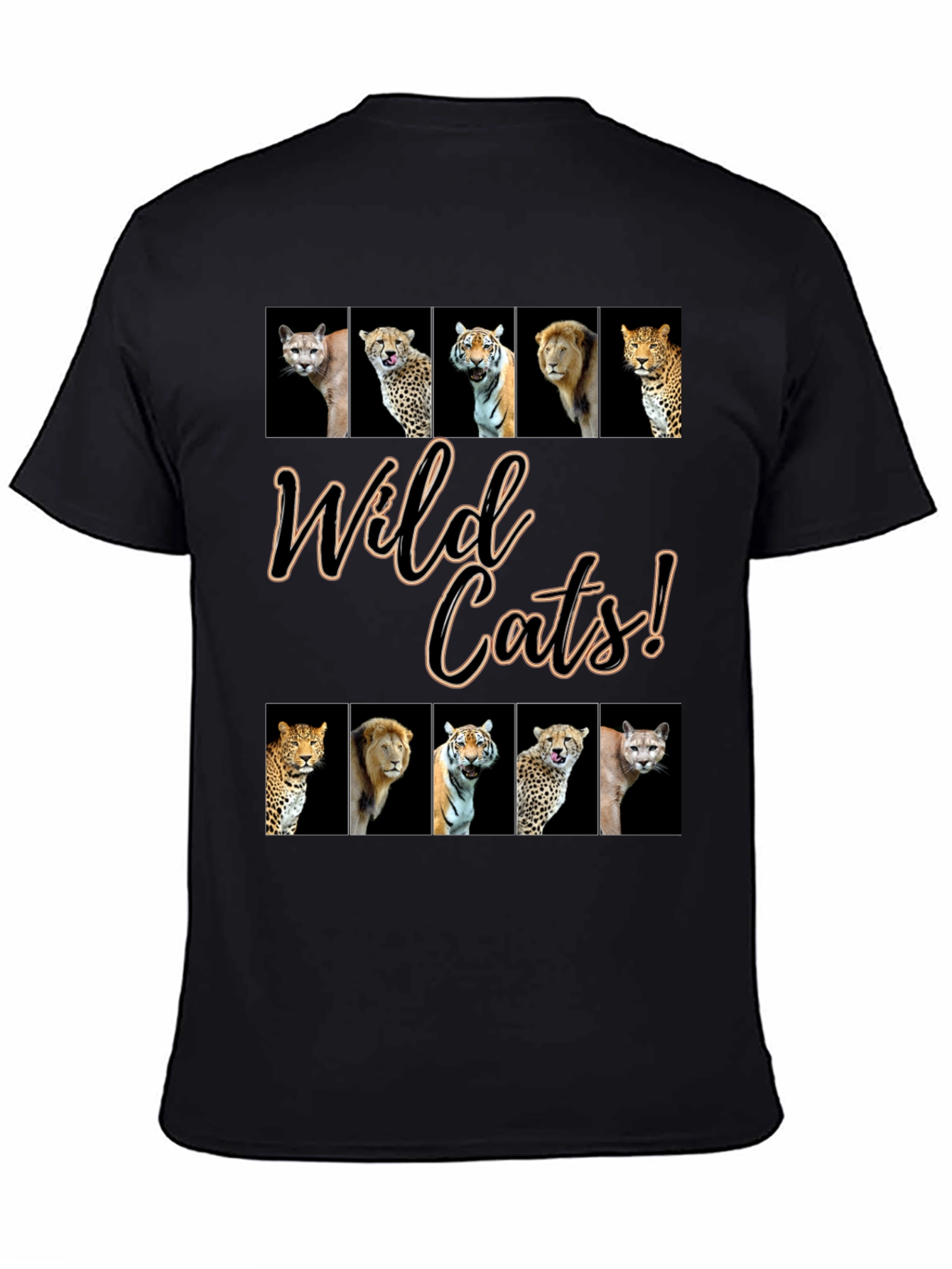 Black Wild Cats Graphic Print T-Shirt view 4