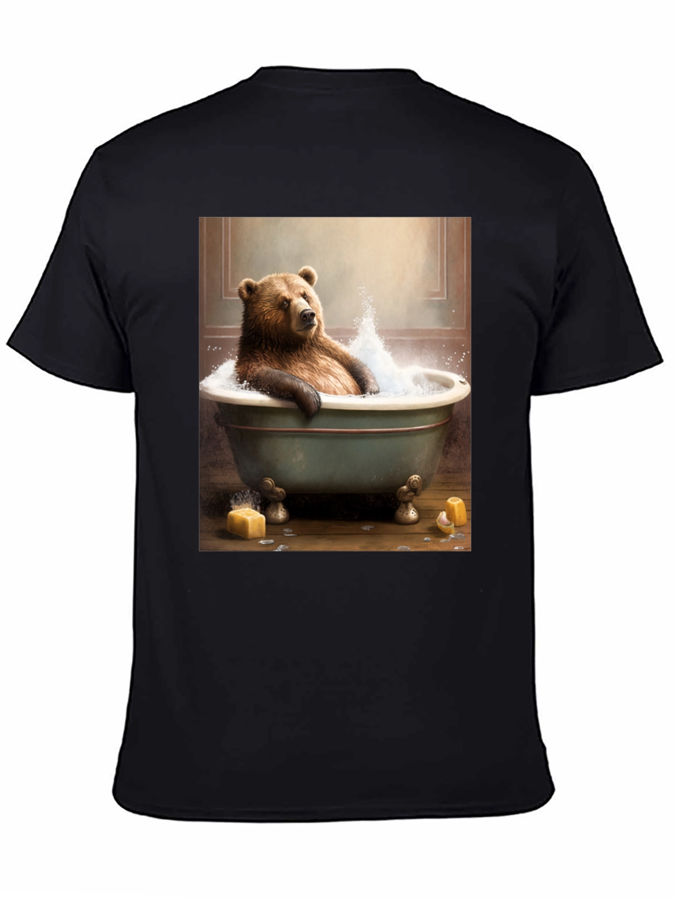 Black Bear in Tub T-Shirt - Humorous Animal Graphic Tee view 4
