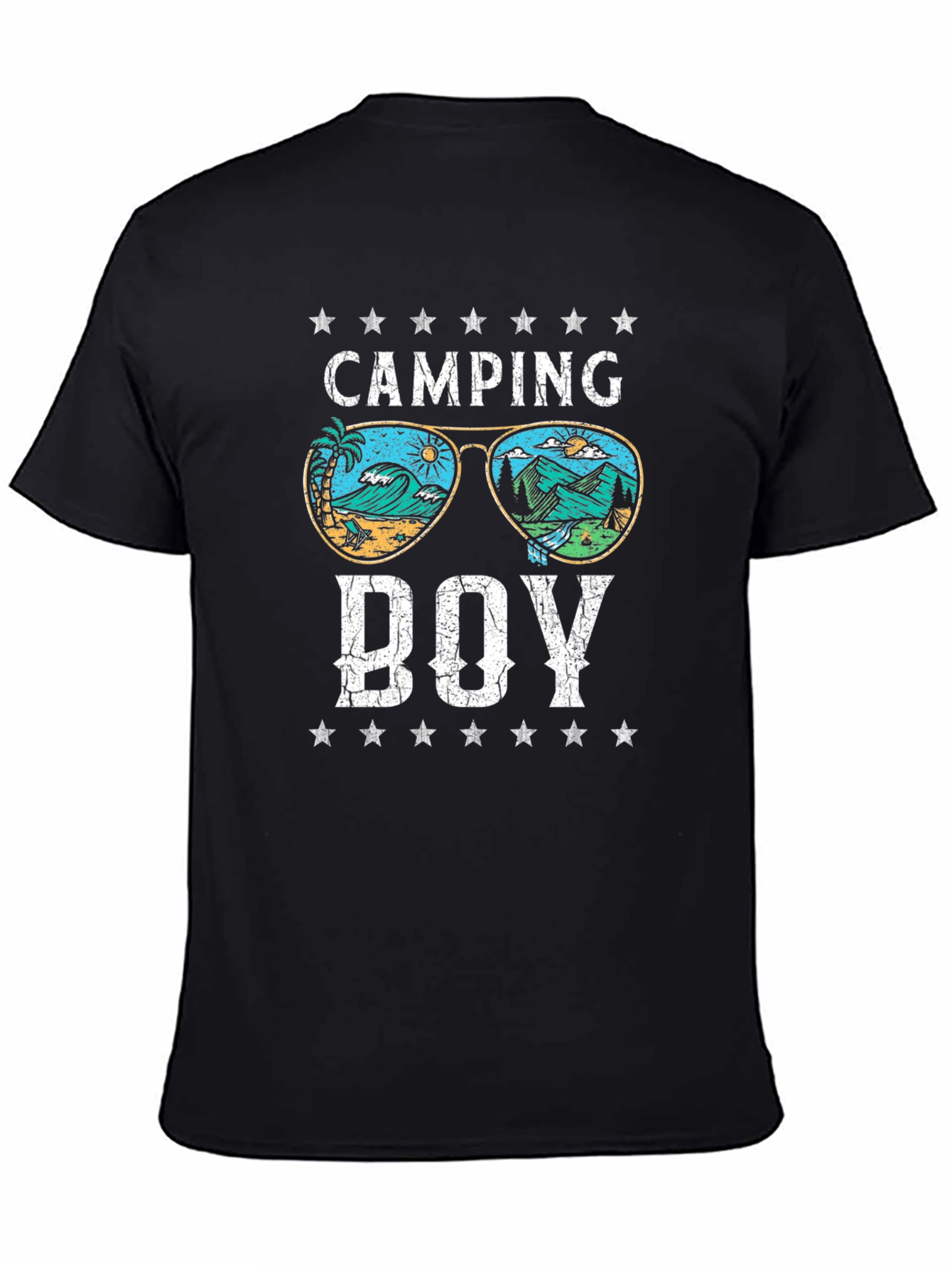 Black Camping Boy T-Shirt - Retro Summer Vibes view 4