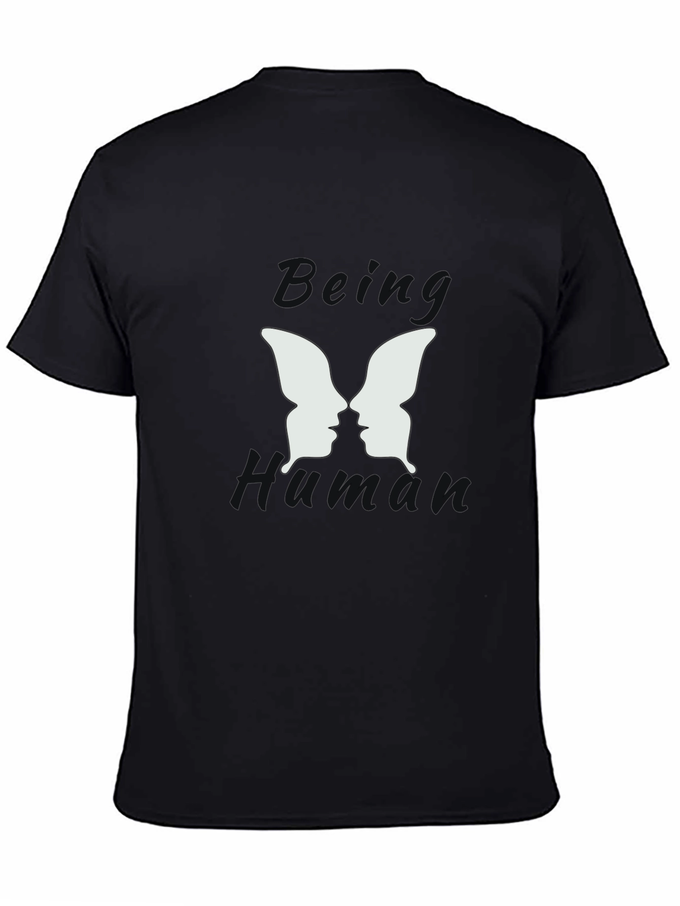 Black Being Human Black Graphic T-Shirt - Butterfly Face Design view 4