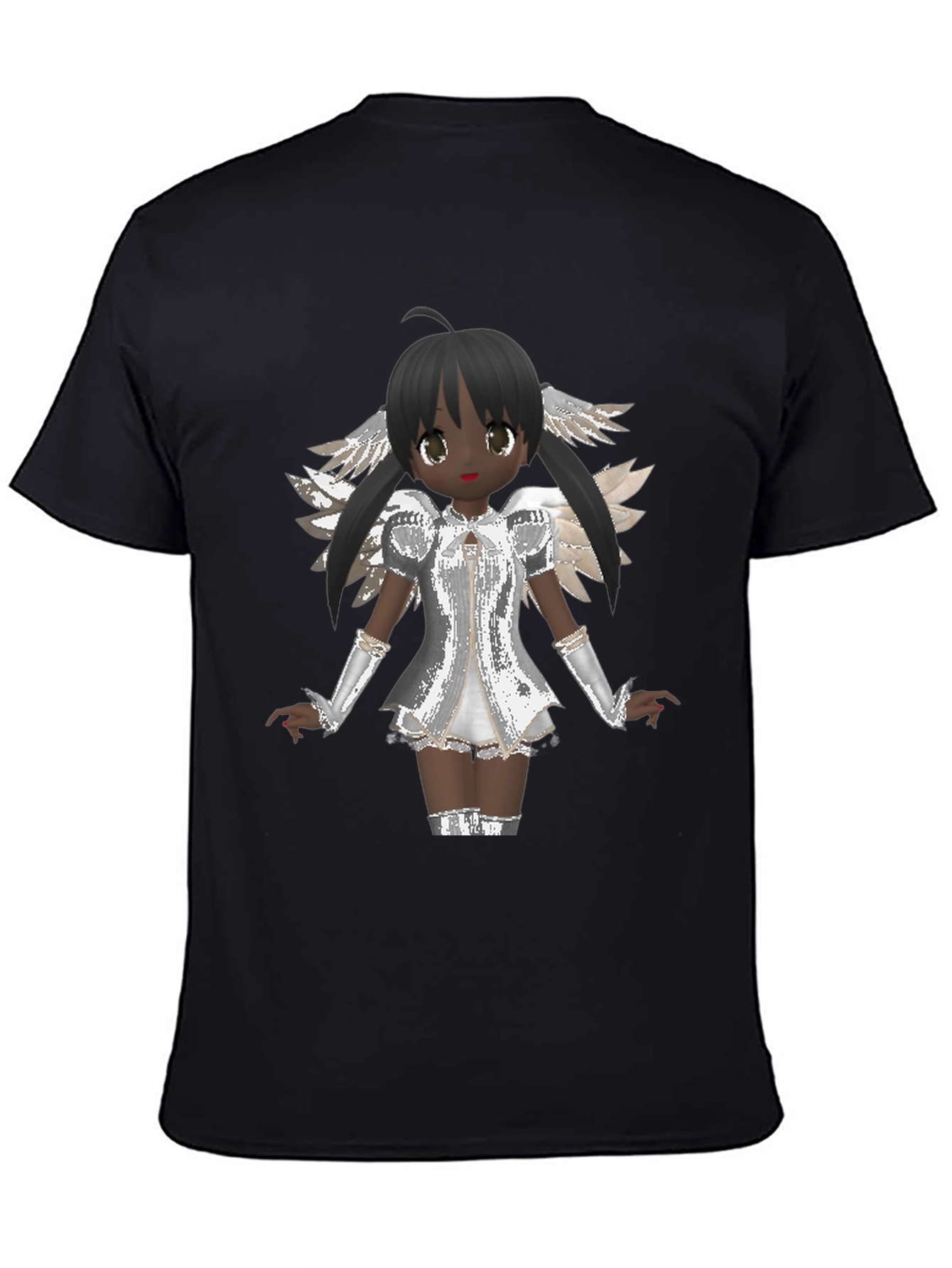 Black Anime Angel Graphic T-Shirt - Black Cotton Tee view 4