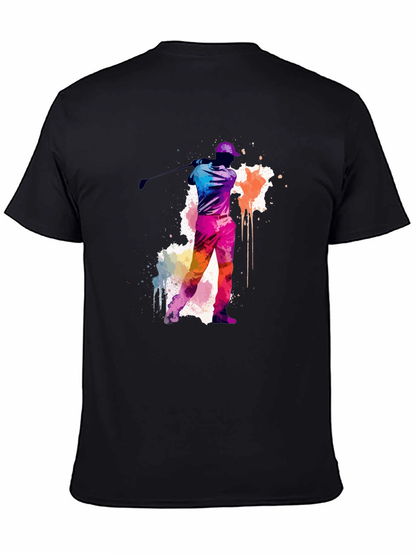 Black Golfing Watercolor Tee - Black Cotton T-Shirt view 4