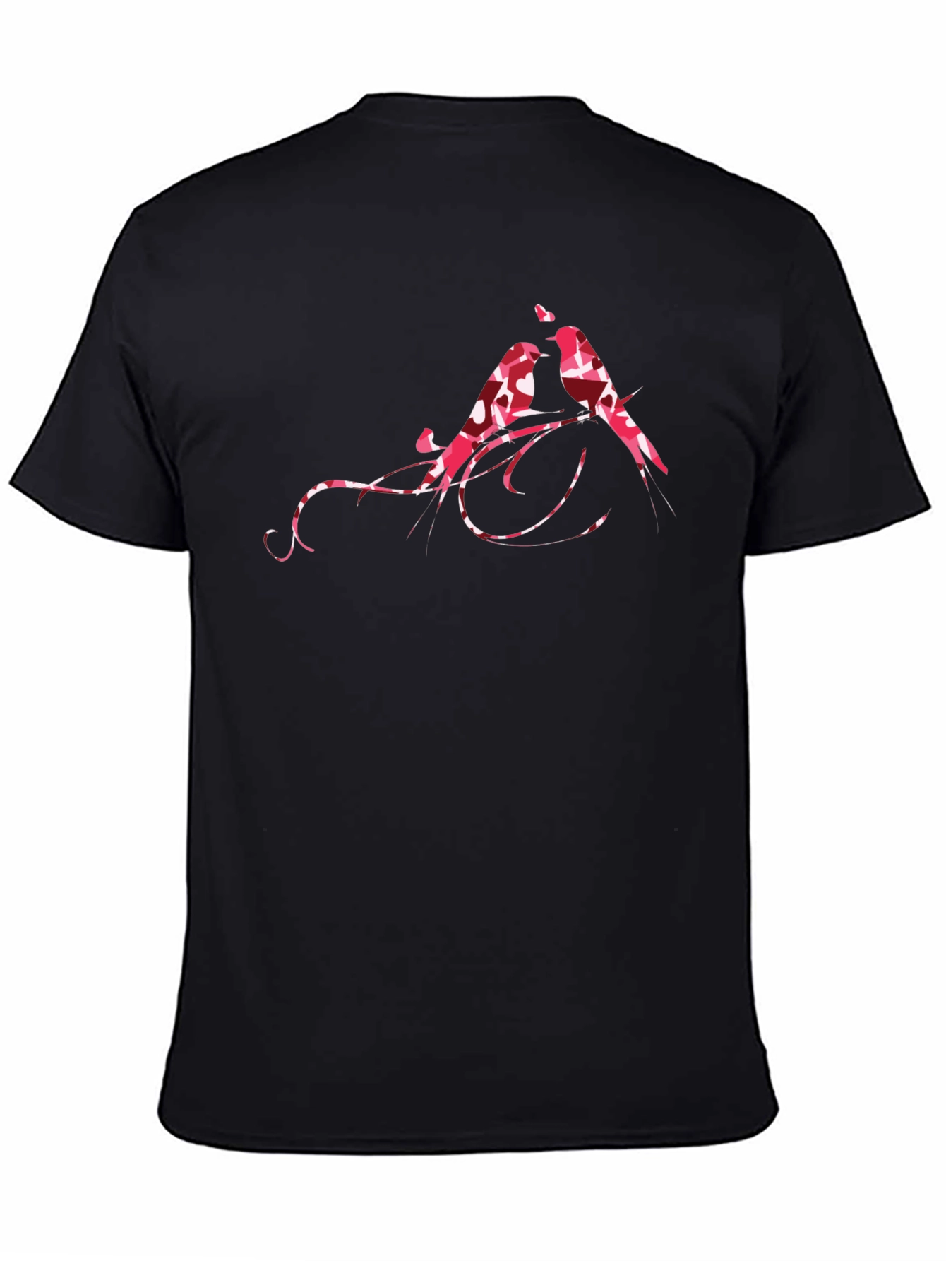 Black Lovebird Branch Black T-Shirt view 4