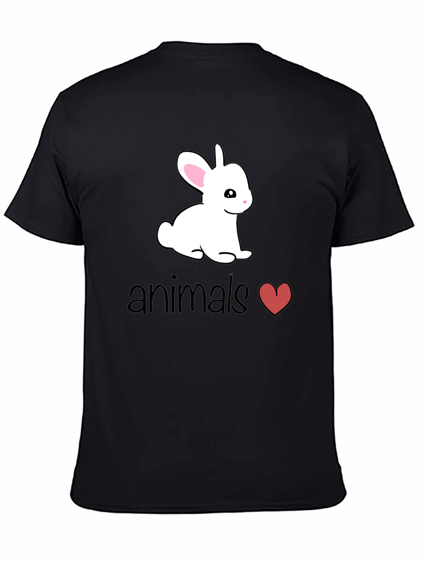 Black Cute Bunny Animals Heart T-Shirt view 4