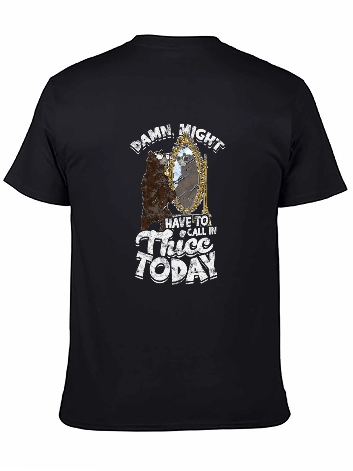 Black Thicc Bear Humor Graphic T-Shirt - Black view 4