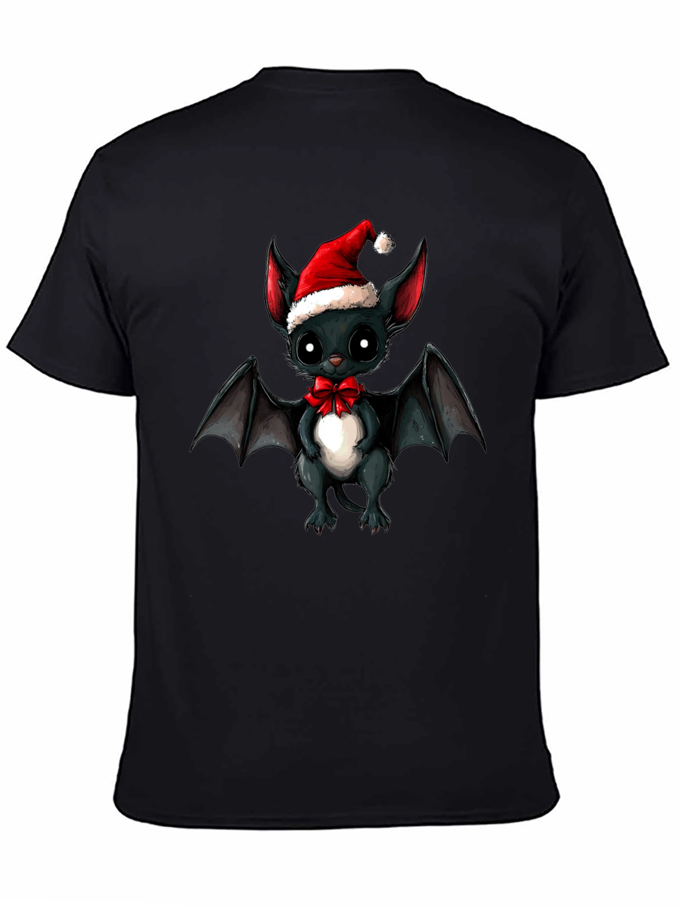 Black Cute Bat in Santa Hat Graphic Tee view 4