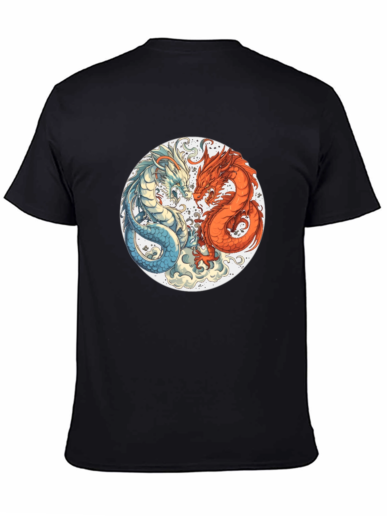 Black Yin Yang Dragons Graphic Tee - Black T-Shirt view 4