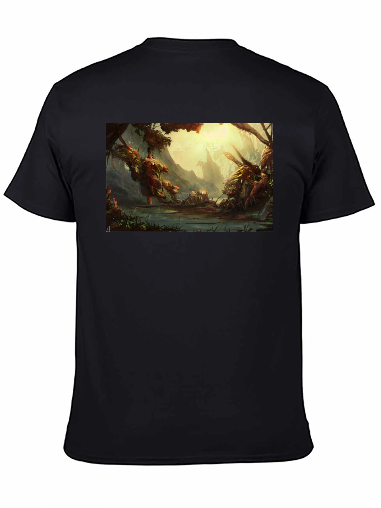 Black Fantasy Landscape Graphic Tee - Soft Cotton Black T-Shirt view 4
