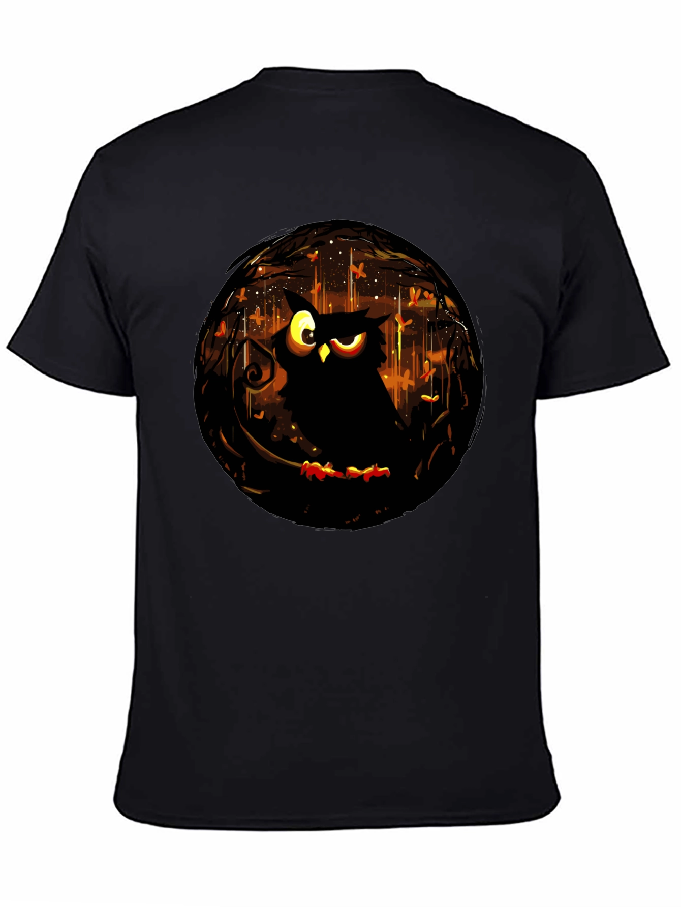 Black Owl Graphic Tee - Dark Forest Design T-Shirt view 4