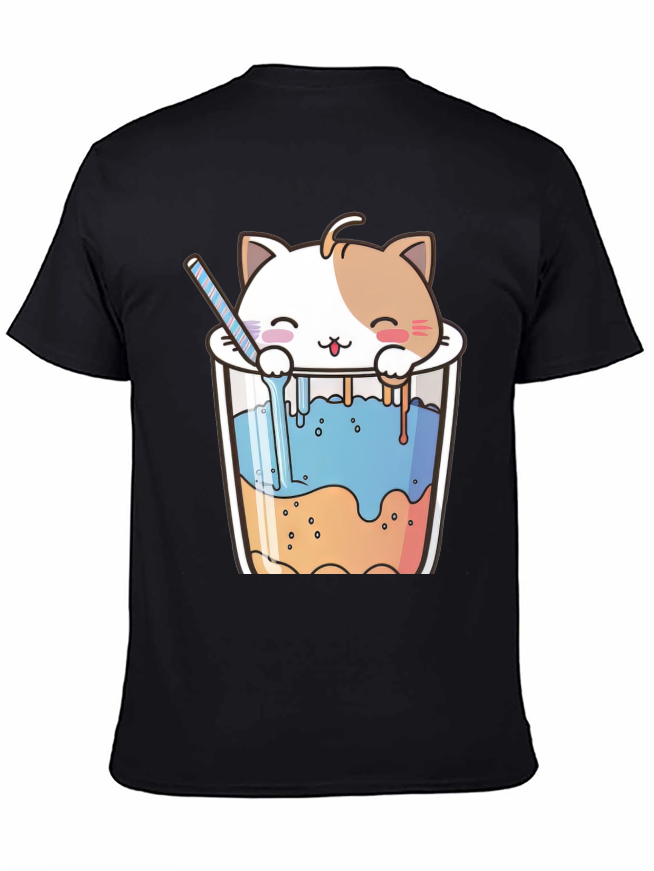 Black Cute Cat Bubble Tea Black T-Shirt view 4