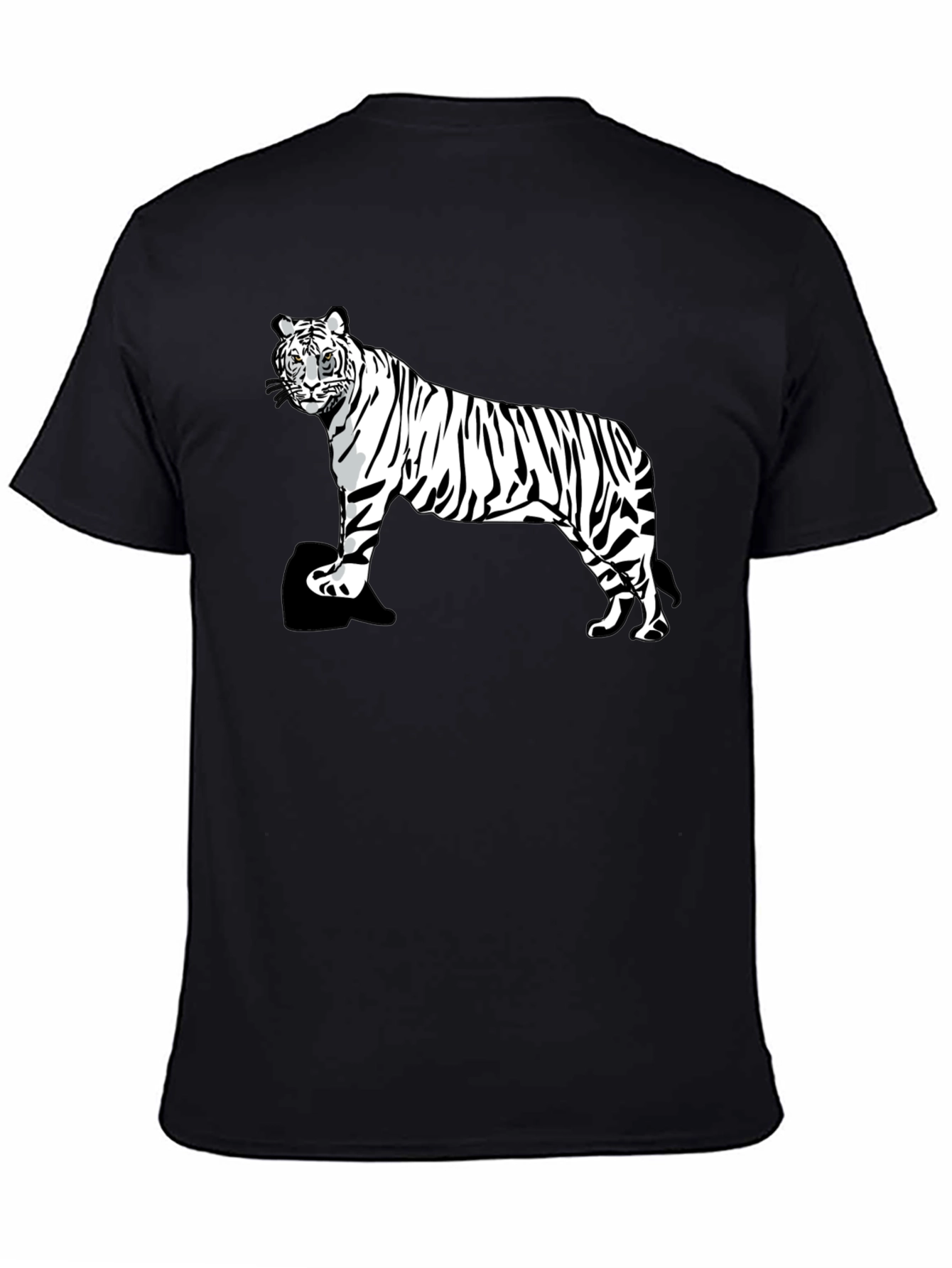 Black White Tiger Graphic Tee - Men's Black T-Shirt view 4