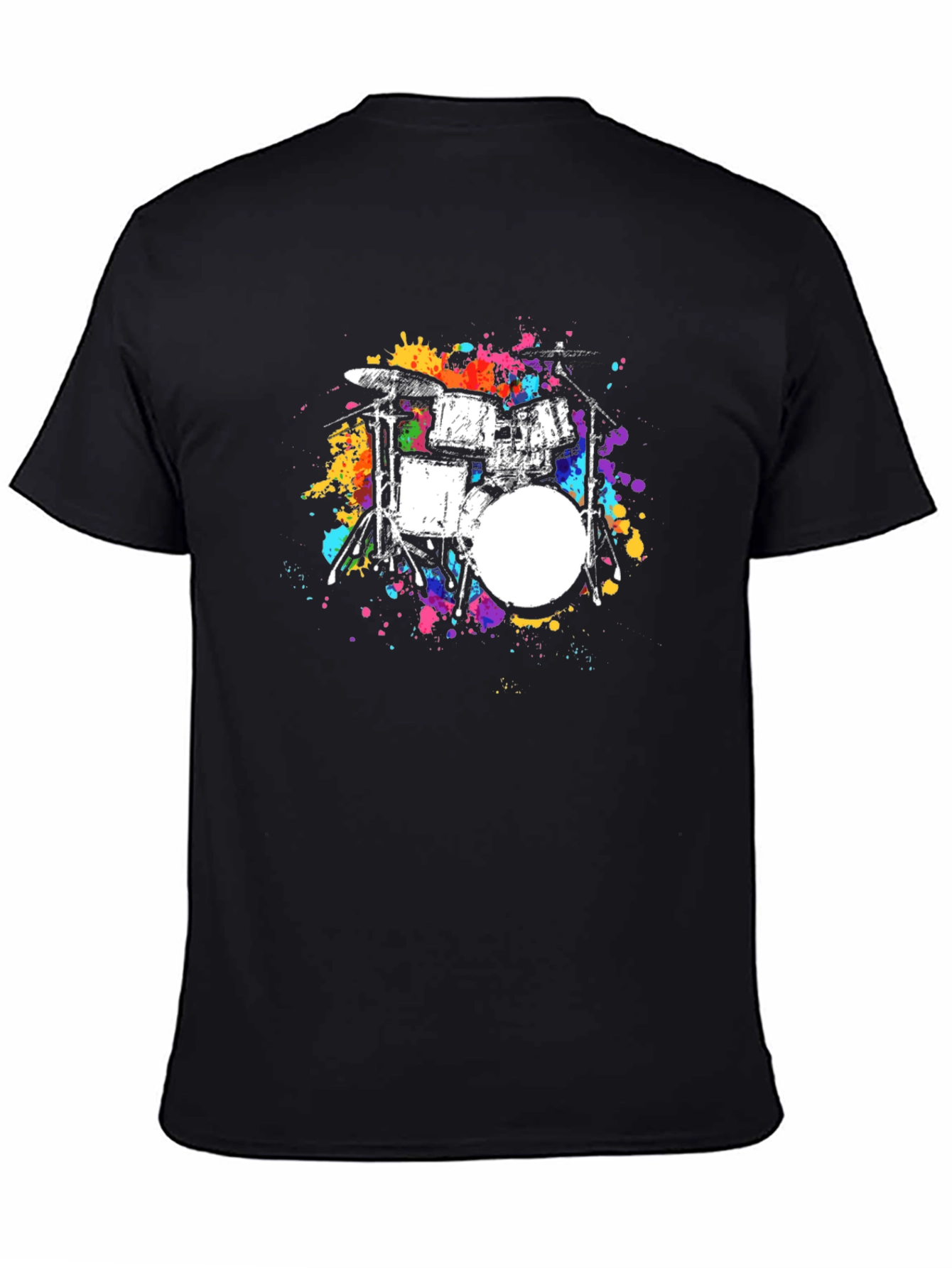 Black Abstract Drum Set Graphic Tee - Black Cotton Blend view 4