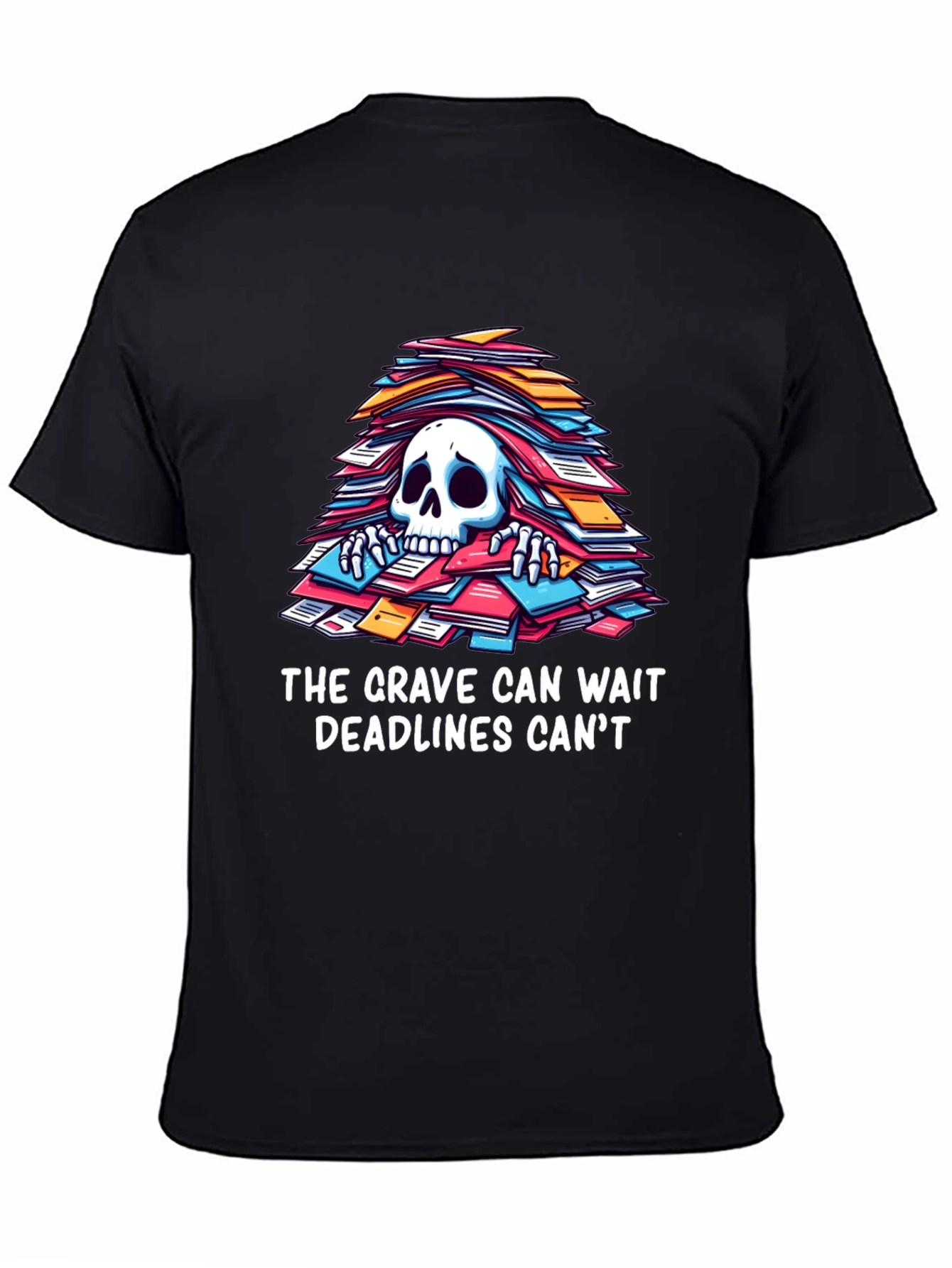 Black Funny Deadline T-Shirt - Grave Can Wait view 4