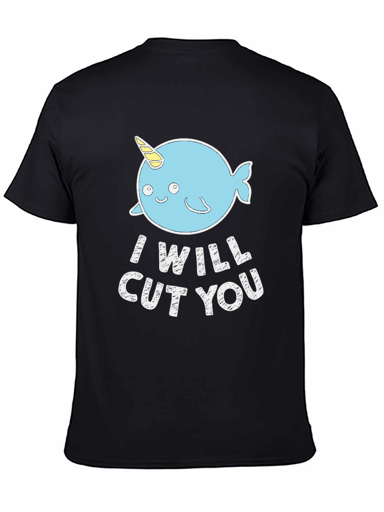 Black Funny Narwhal 'I Will Cut You' Black T-Shirt view 4