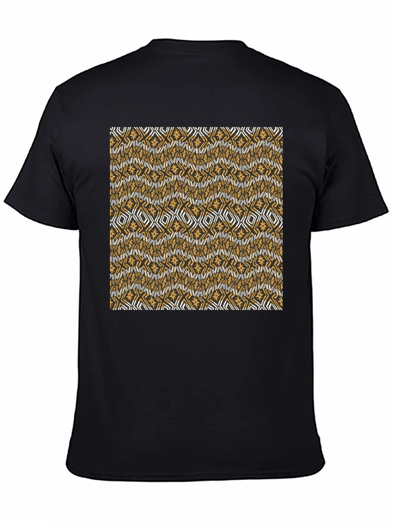 Black Patterned Graphic Tee - Stylish Men's Crew Neck Shirt view 4