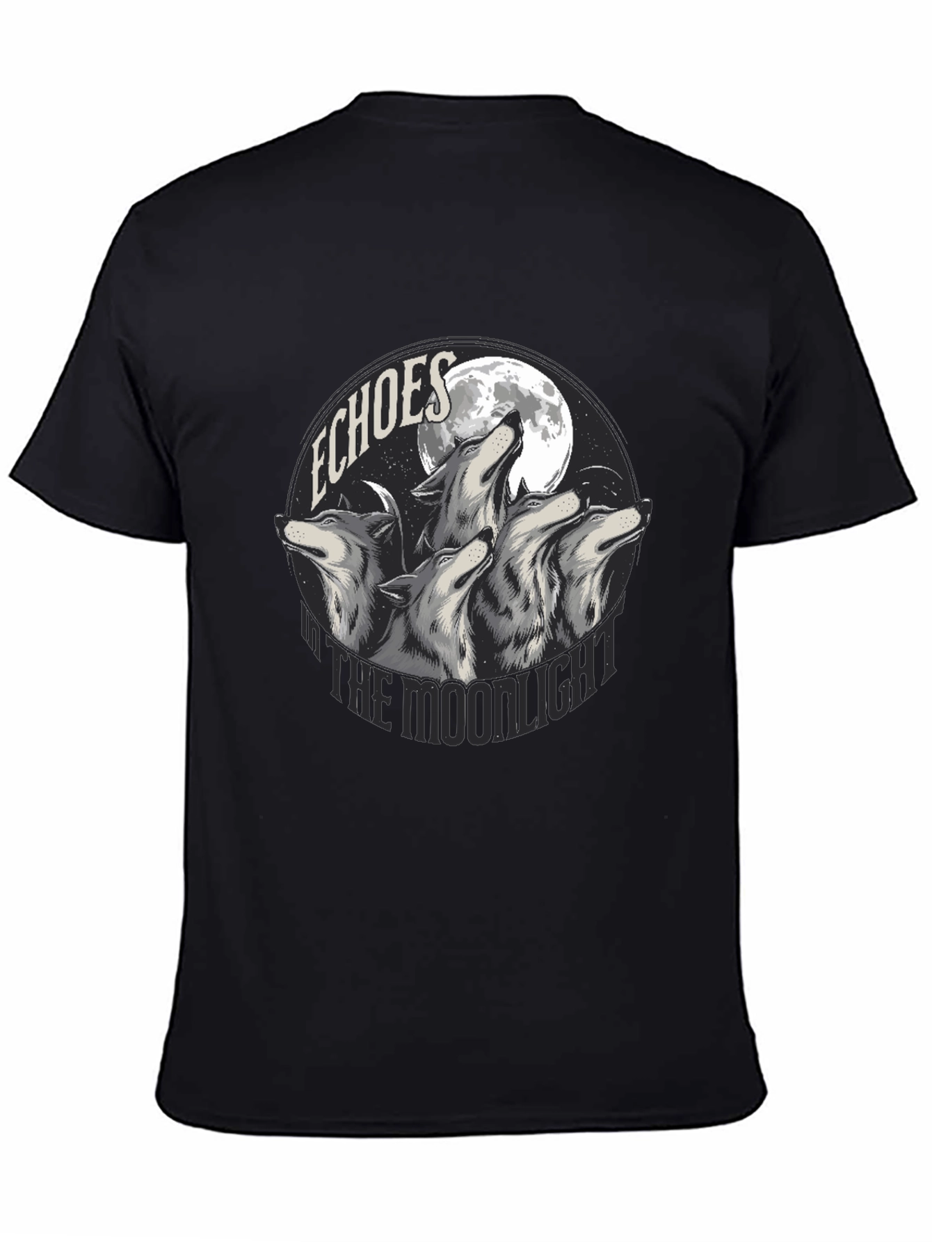 Black Echoes in the Moonlight Wolves Graphic T-Shirt view 4
