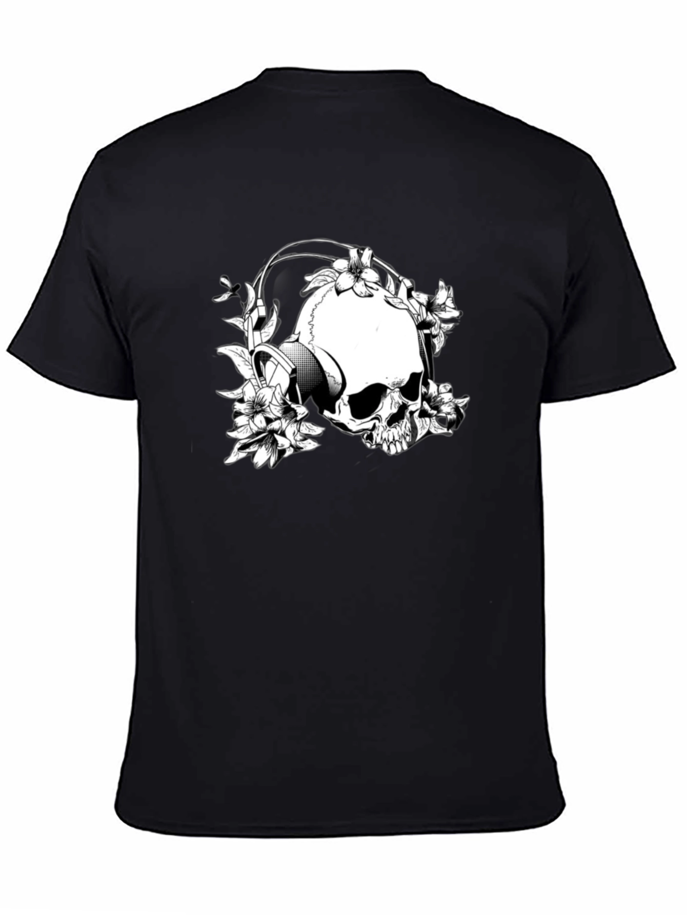 Black Skull & Flowers Graphic T-Shirt - Black view 4