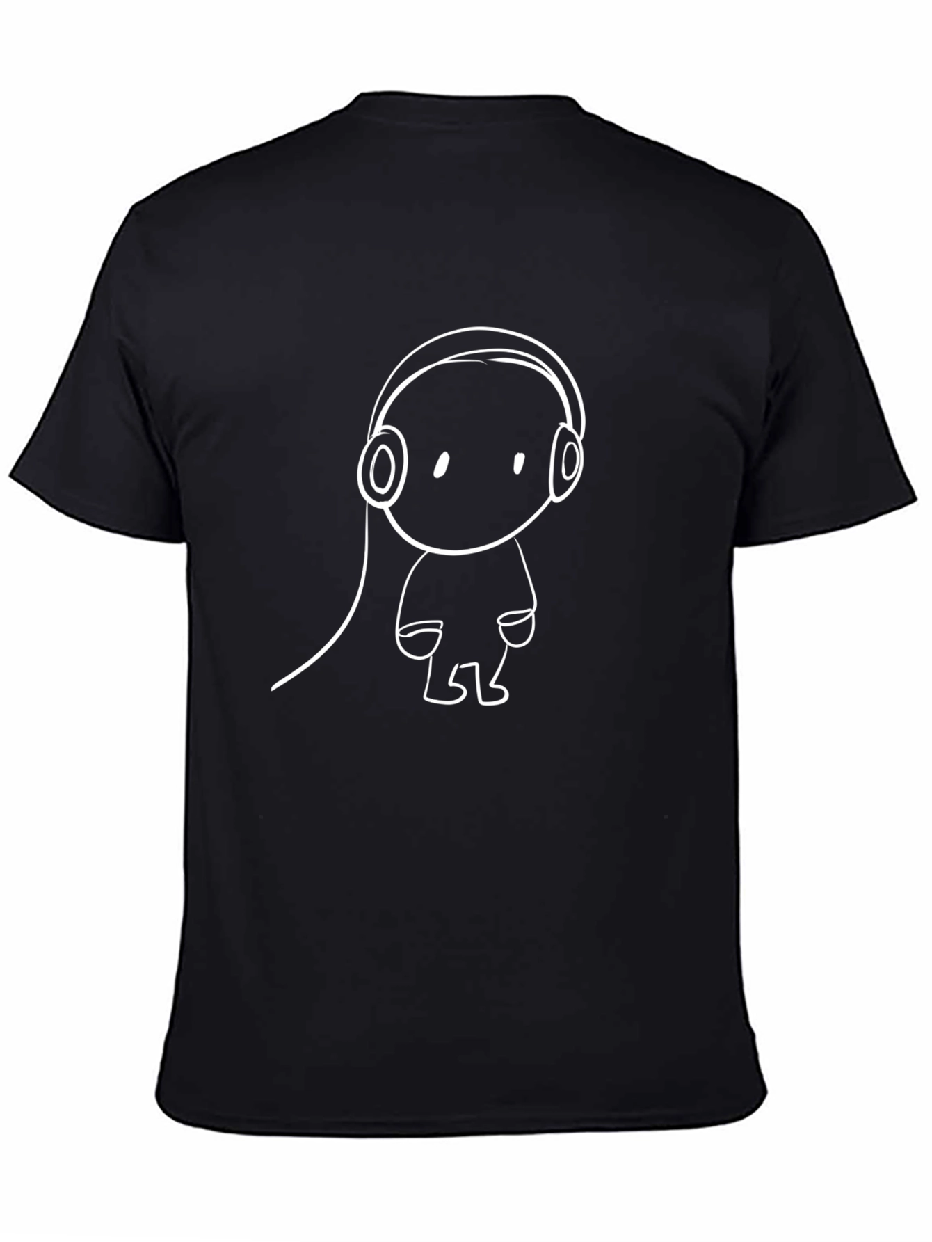 Black Cool Black T-Shirt with Cartoon Headphones Design view 4