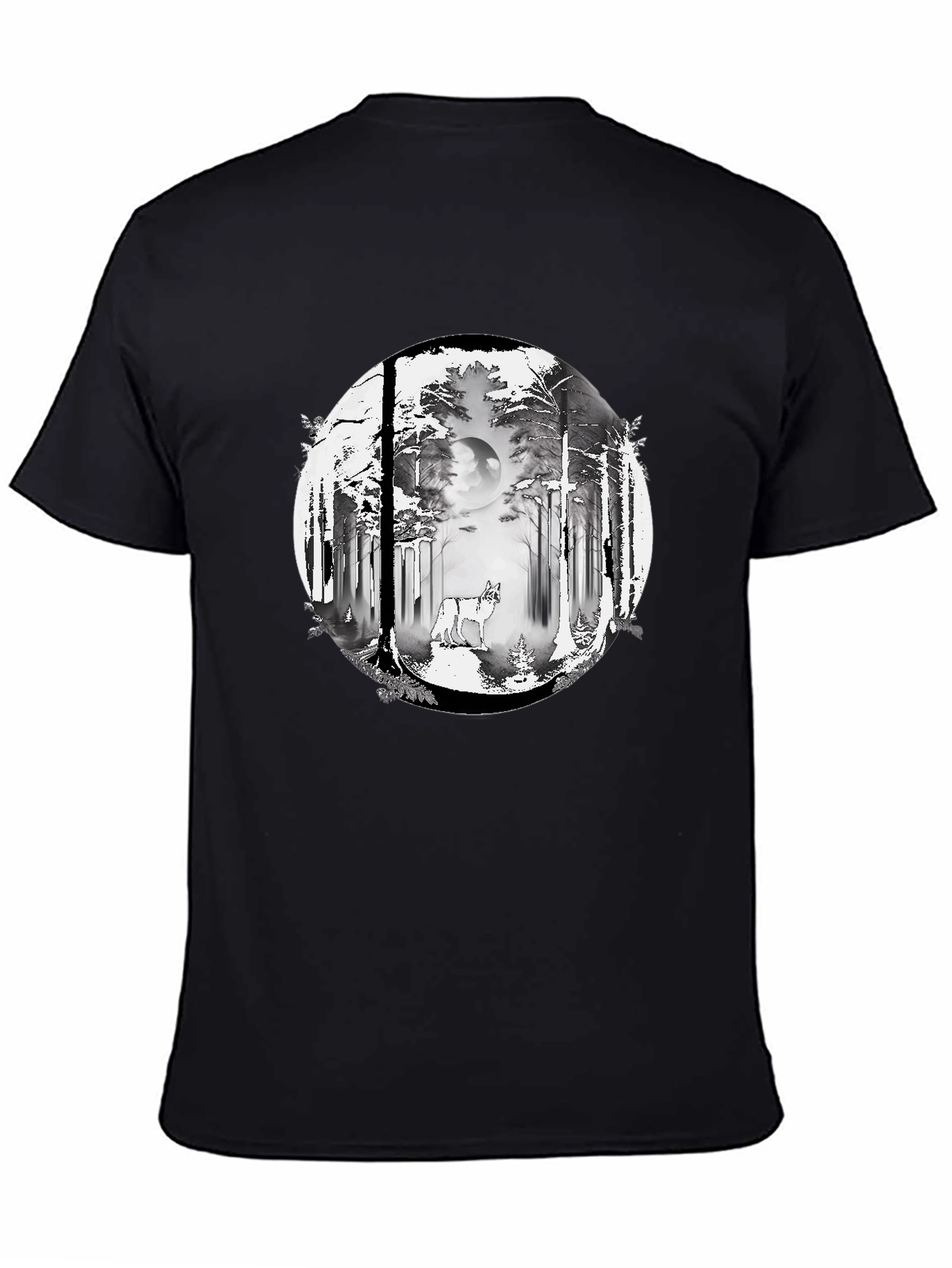 Black Wolf Forest Graphic Tee - Stylish Black T-Shirt view 4
