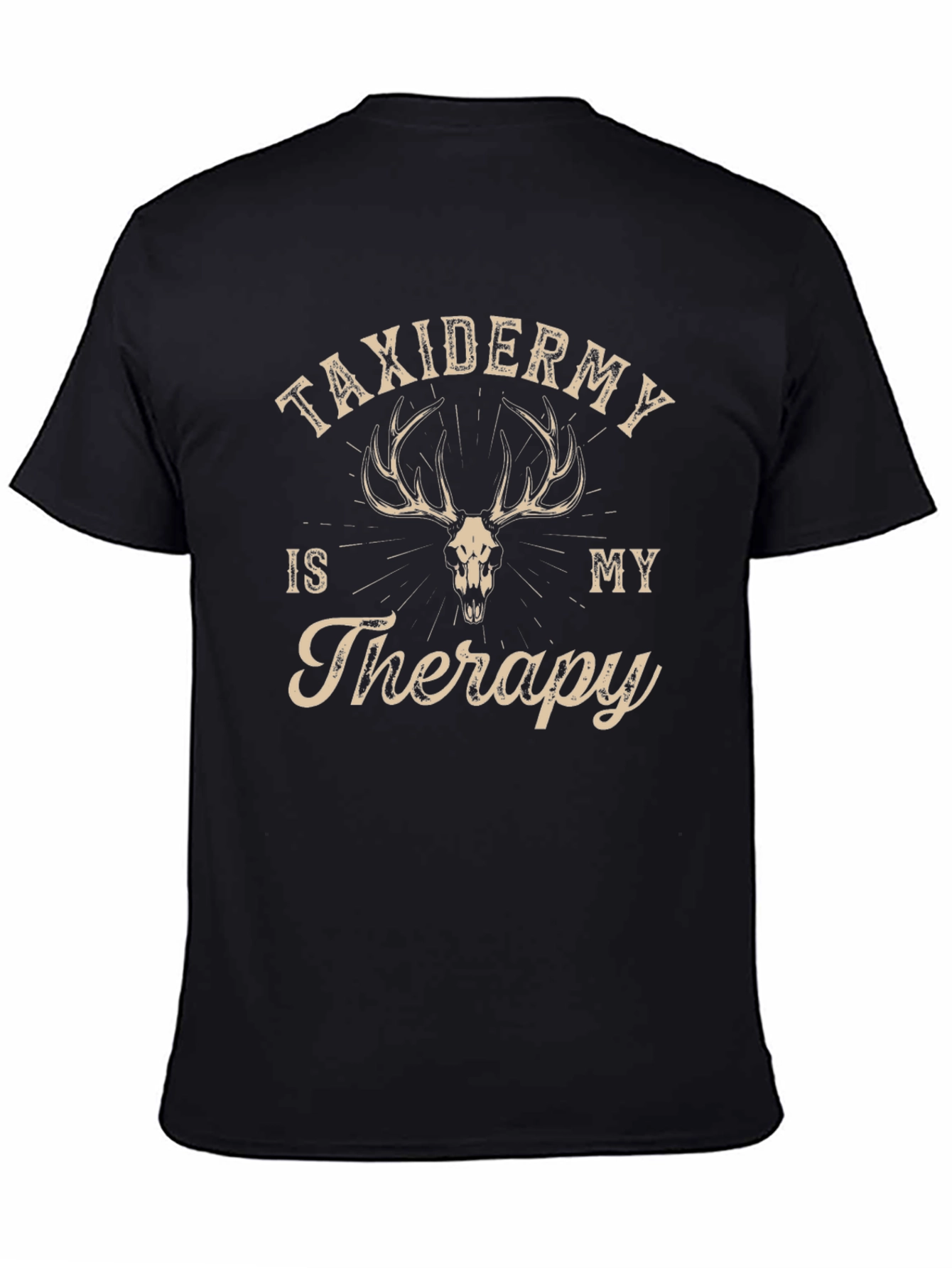 Black Taxidermy Therapy T-Shirt - Deer Skull Graphic Tee view 4