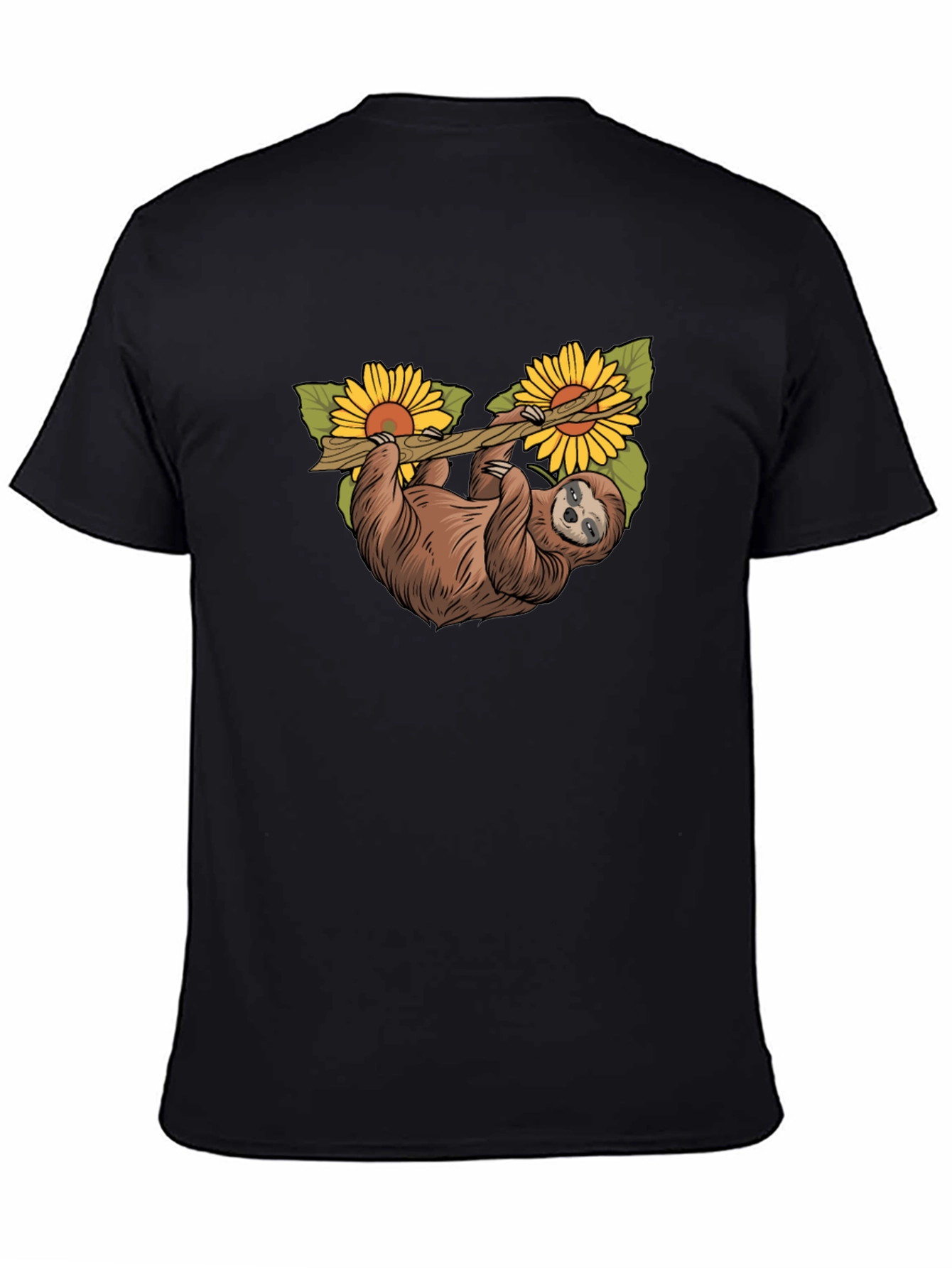 Black Sloth & Sunflower Graphic T-Shirt - Unique Design view 4