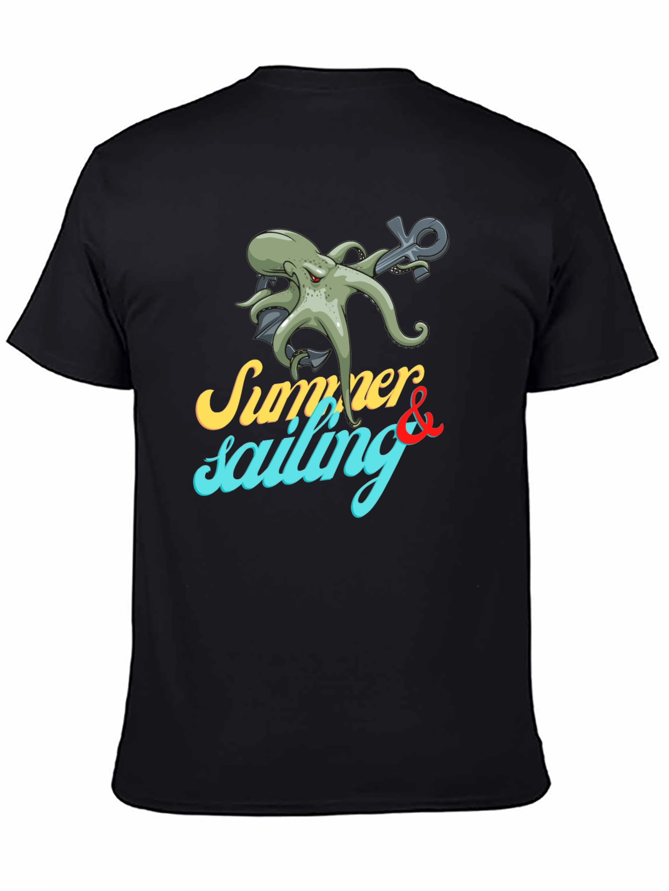 Black Summer Sailing Octopus Graphic Tee view 4