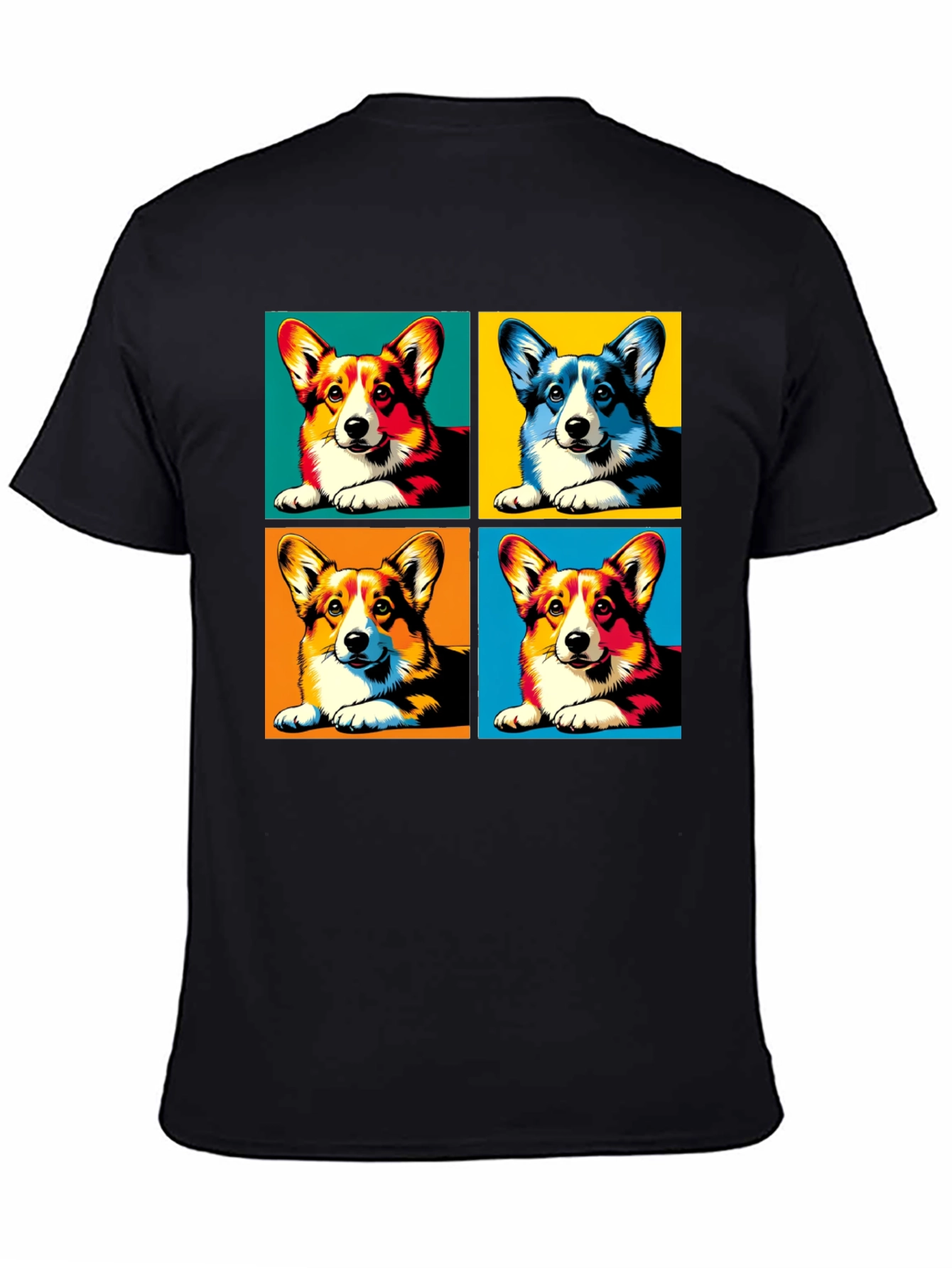 Black Pop Art Corgi Dog T-Shirt view 4