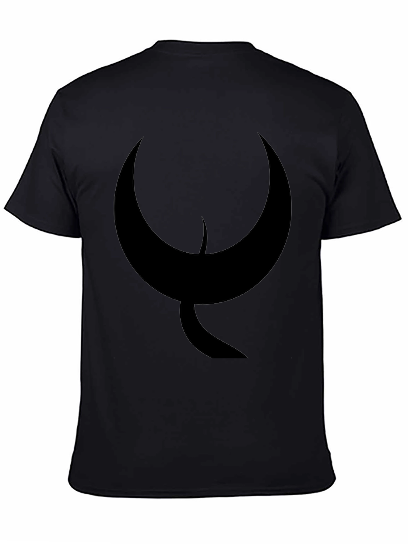 Black Men's Black T-Shirt with Abstract Crescent Moon Design view 4