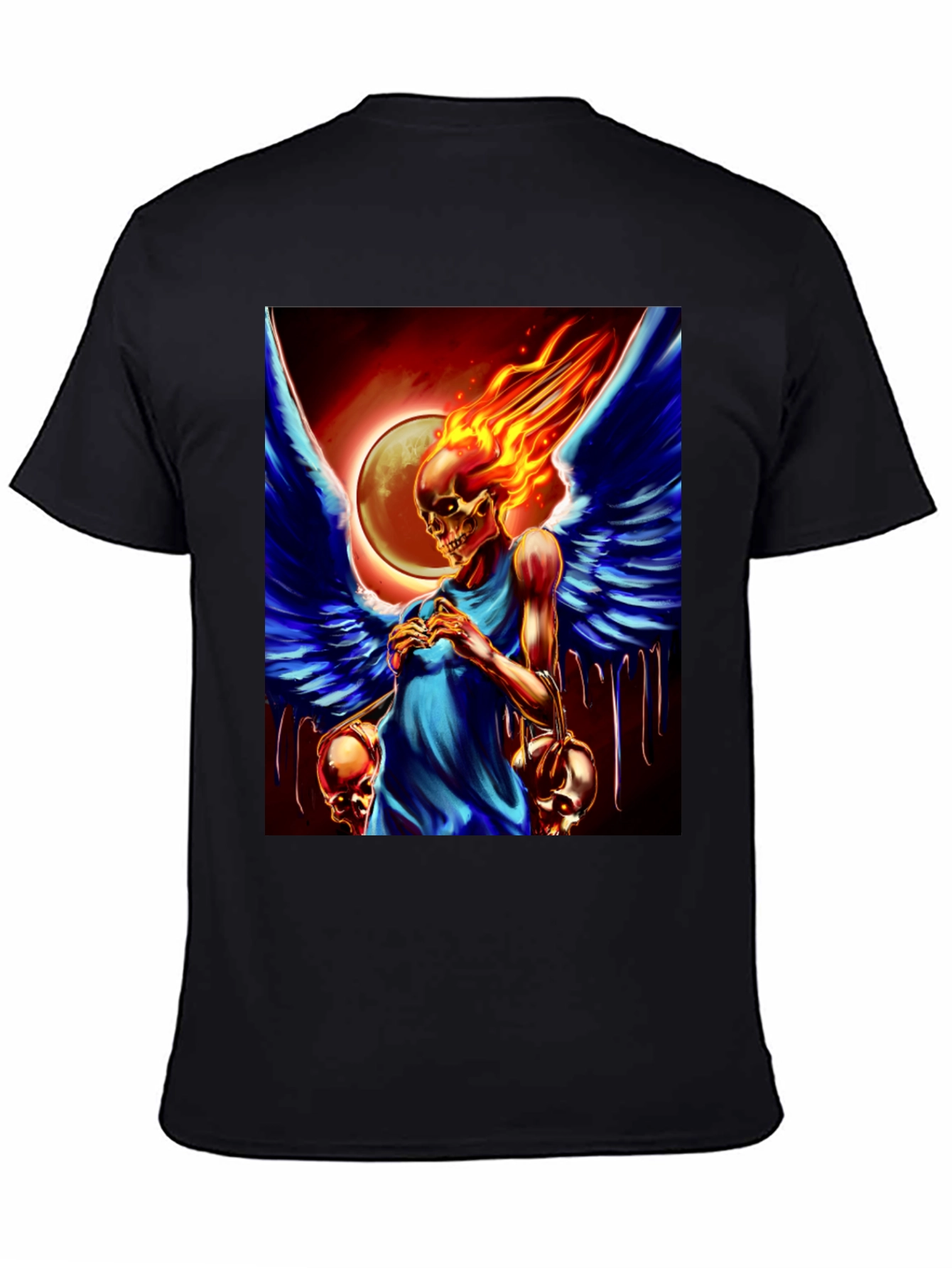 Black Winged Skull Fire T-Shirt - Dark Fantasy Graphic Tee view 4