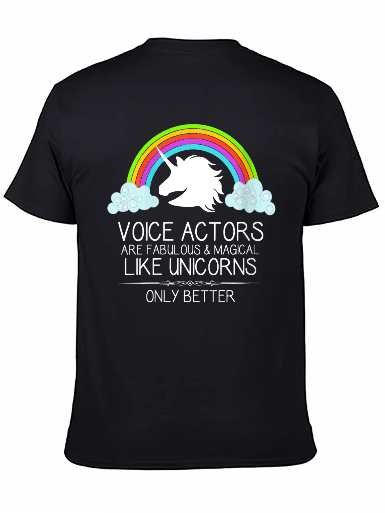 Black Voice Actors Unicorn Graphic T-Shirt view 4