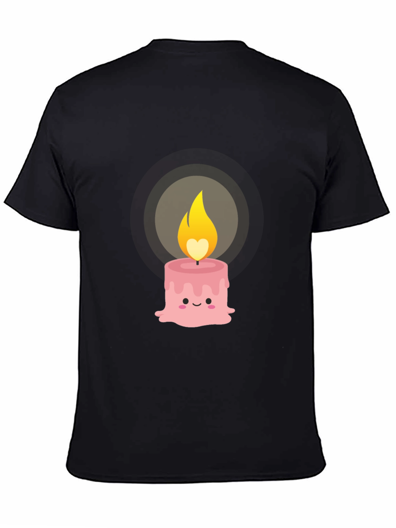 Black Cute Kawaii Candle Graphic Tee - Black Cotton T-Shirt view 4