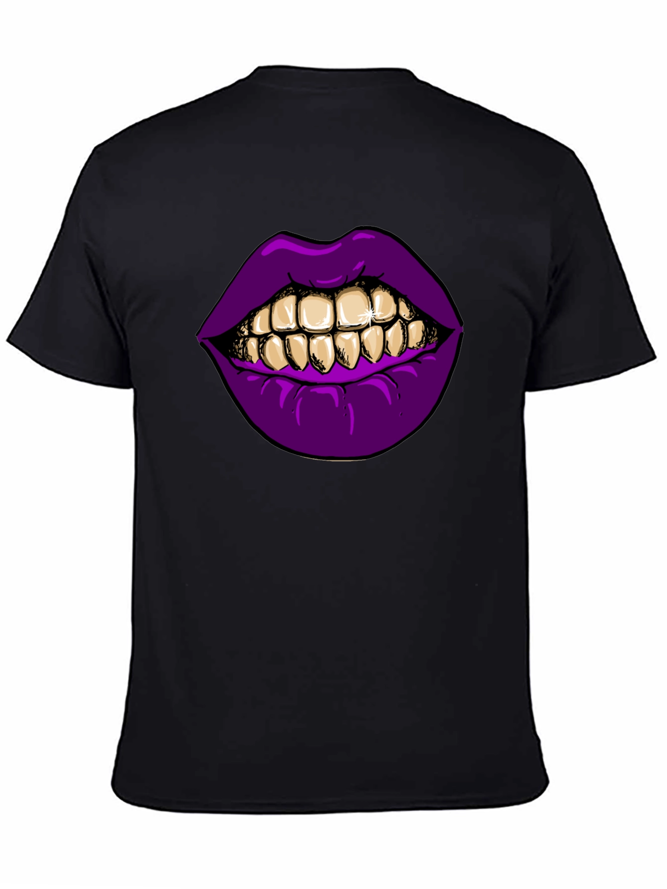 Black Purple Lips Gold Teeth Graphic Black T-Shirt view 4