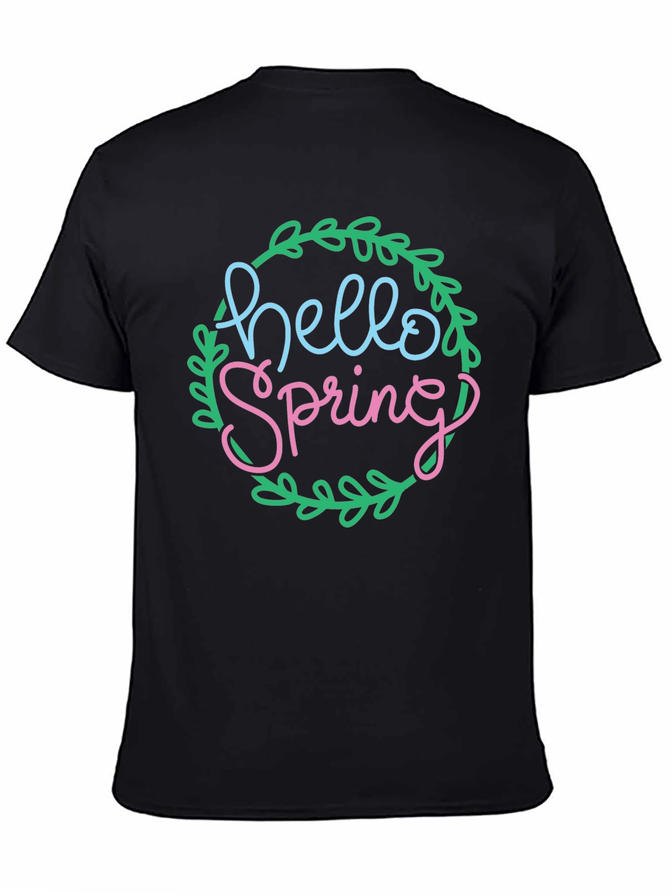 Black Hello Spring T-Shirt - Black Crew Neck Tee view 4