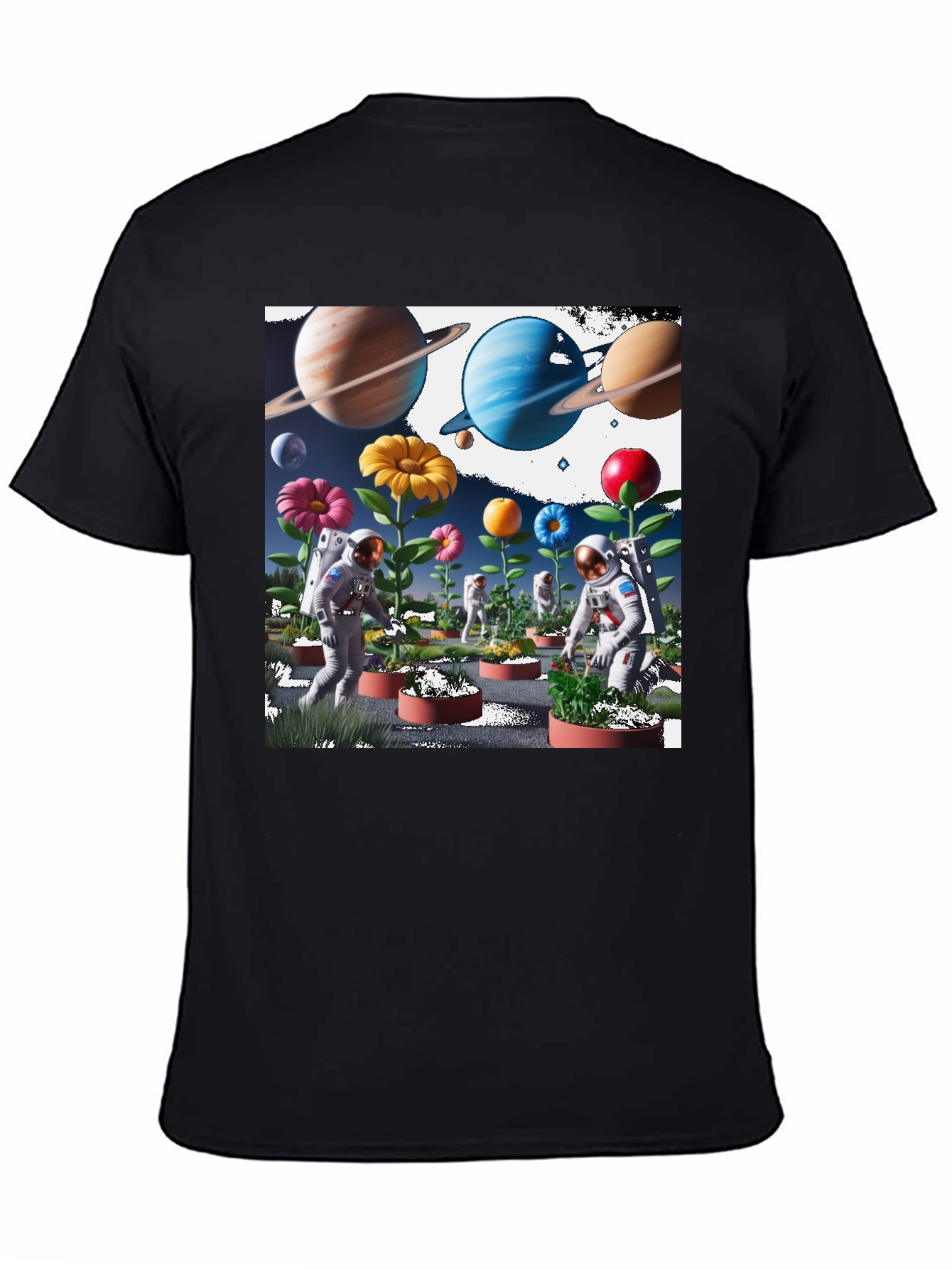 Black Astronauts Planting Flowers T-Shirt view 4