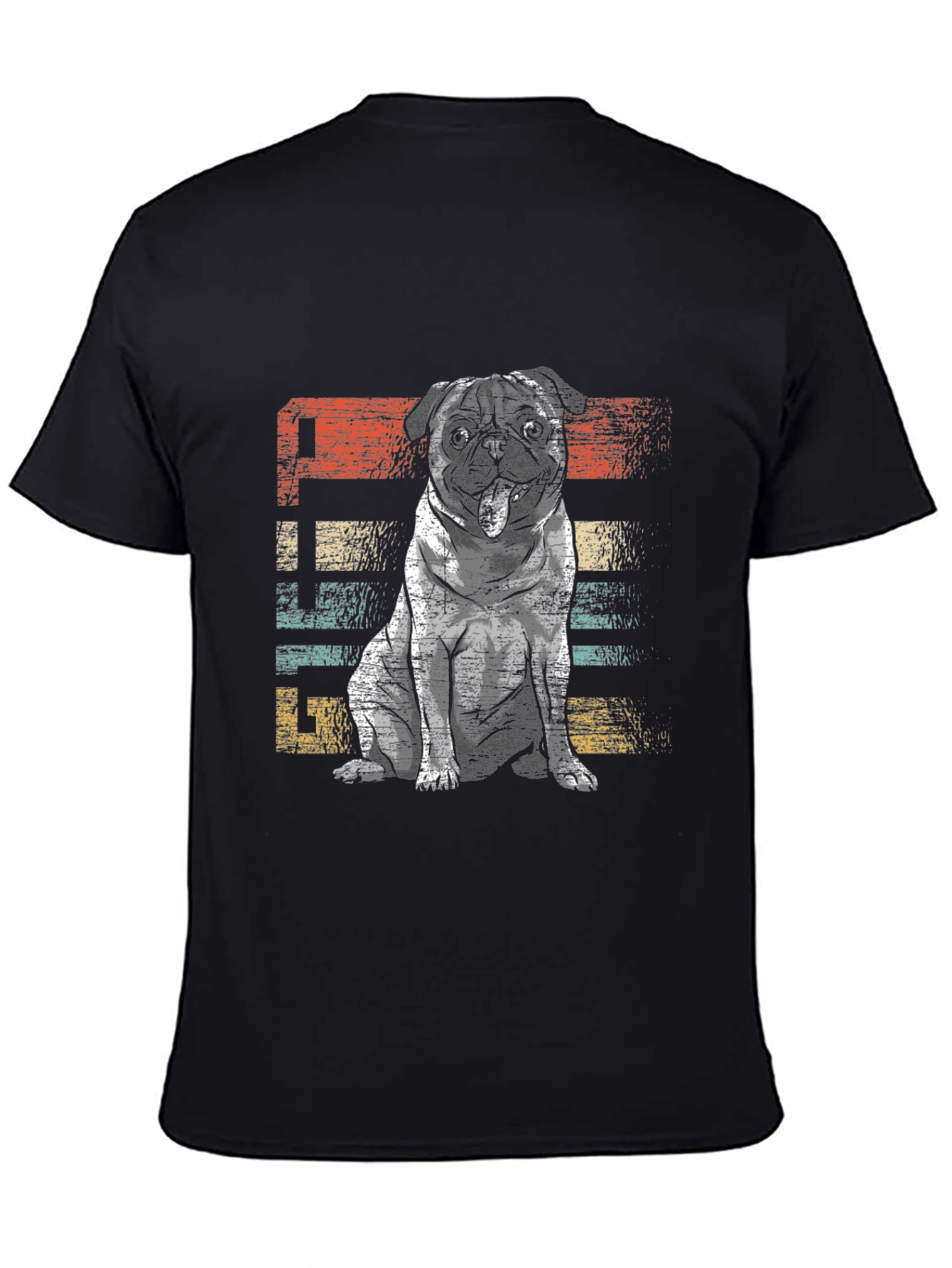 Black Retro Pug Graphic Tee - Unisex Black T-Shirt view 4