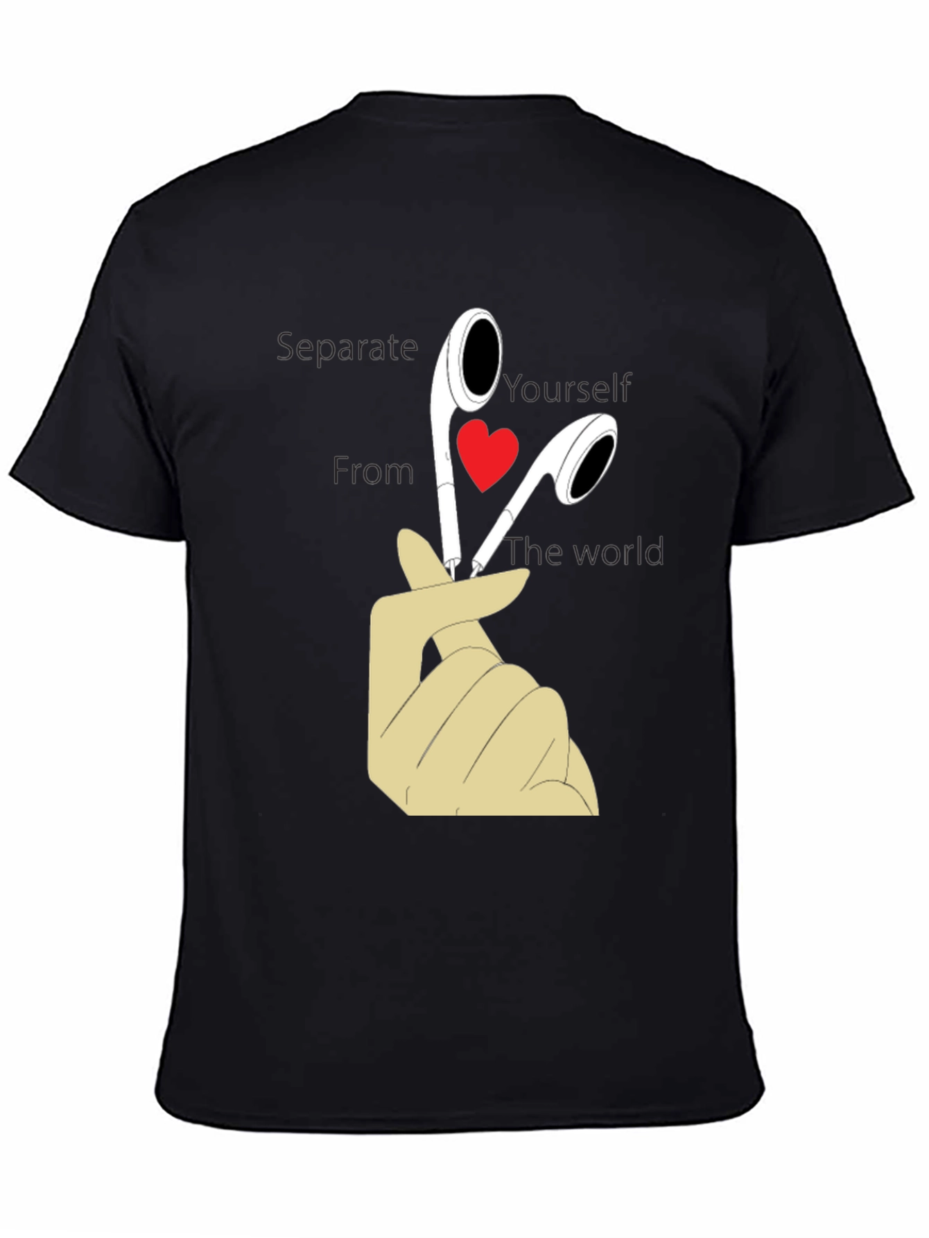 Black Heart Headphones Graphic T-Shirt - Separate Yourself view 4