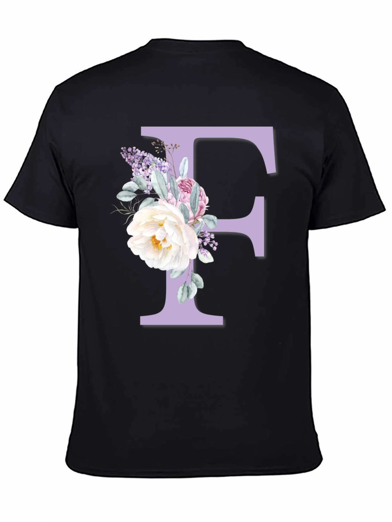 Floral Letter F Black T-Shirt - 4