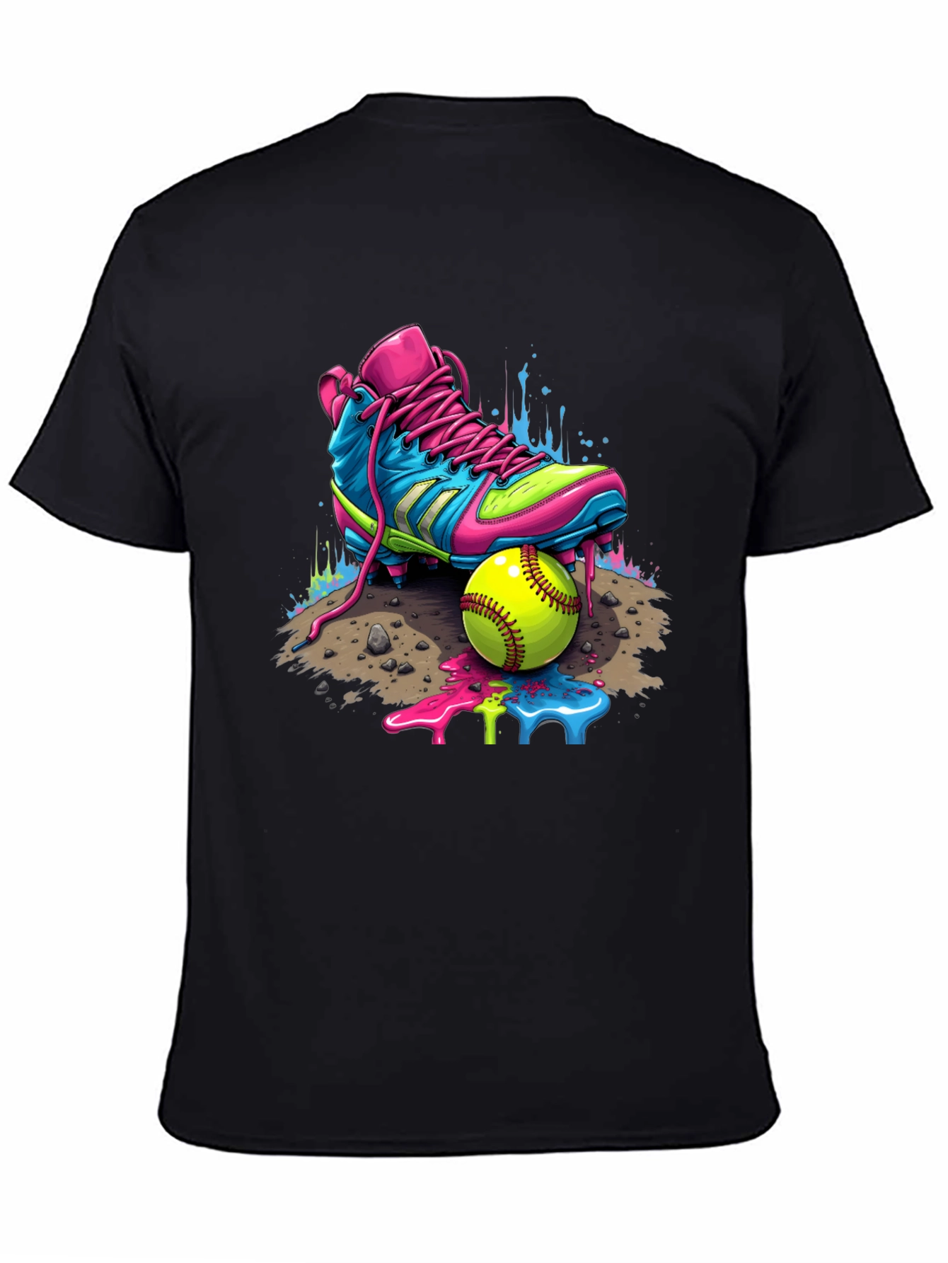 Black Vibrant Softball Graphic Tee view 4