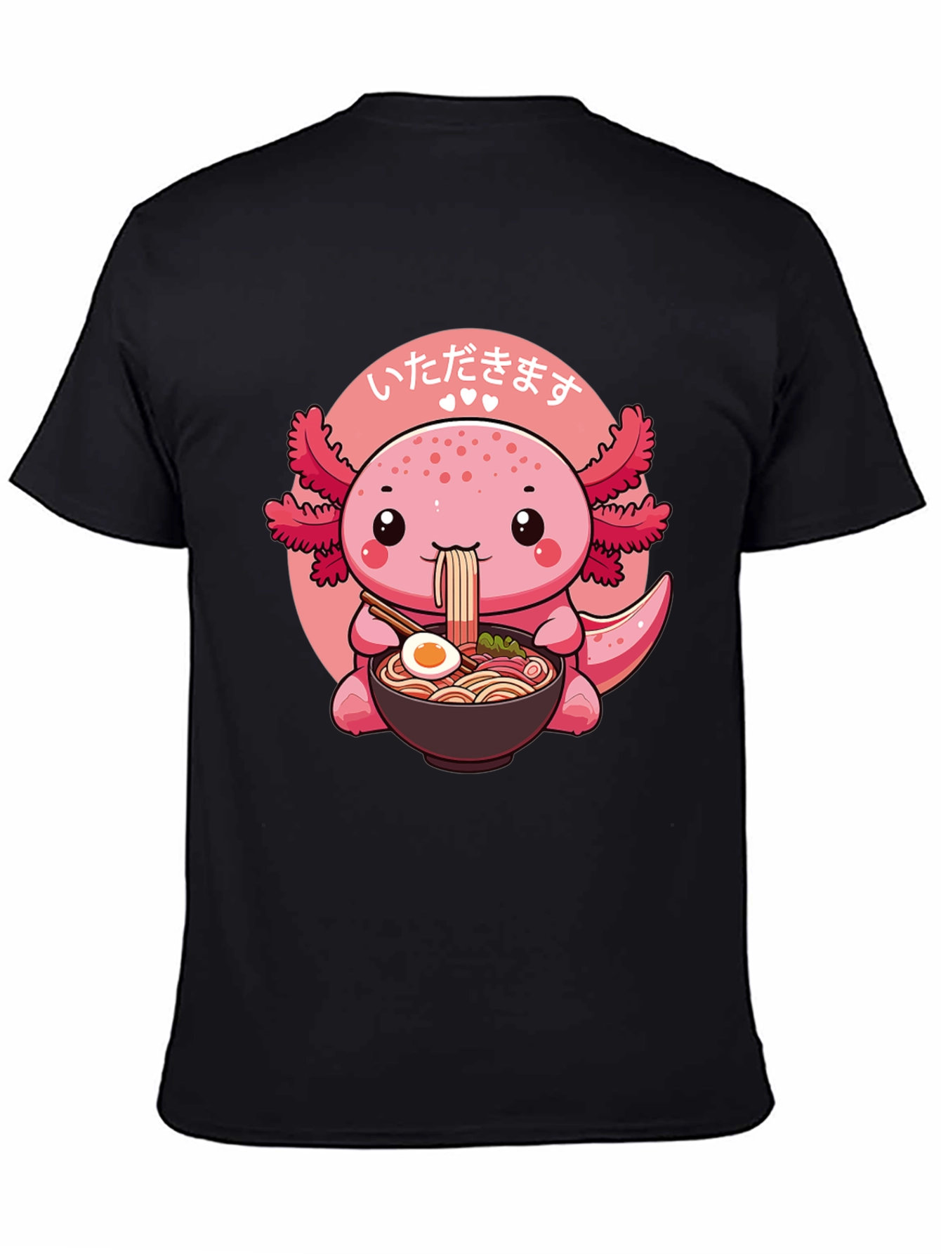 Black Cute Axolotl Ramen T-Shirt view 4